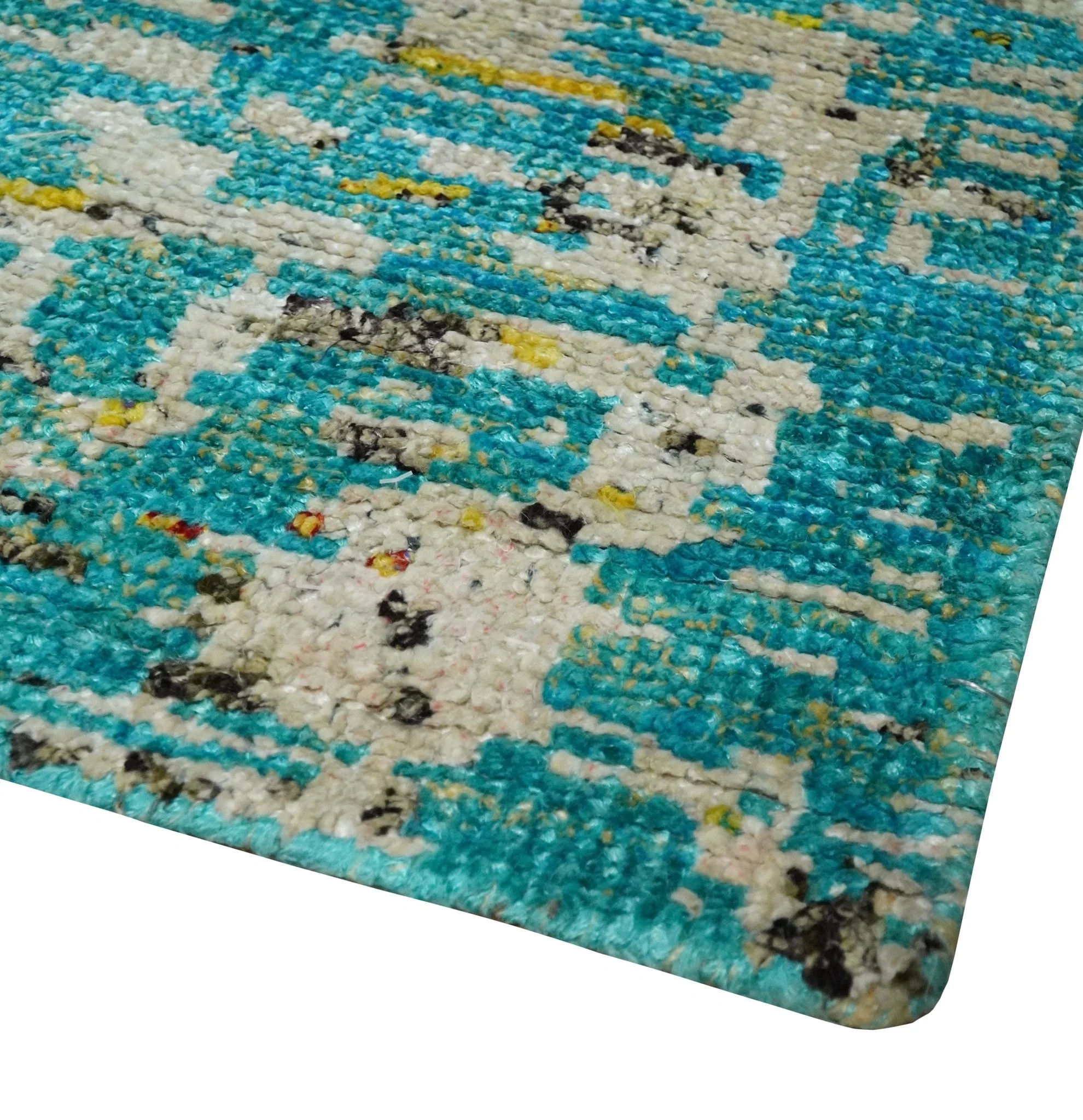 Hand Knotted 5x8 Blue, Ivory and Brown Modern Abstract Contemporary Recycled Silk Area Rug | OP79 - Image 2