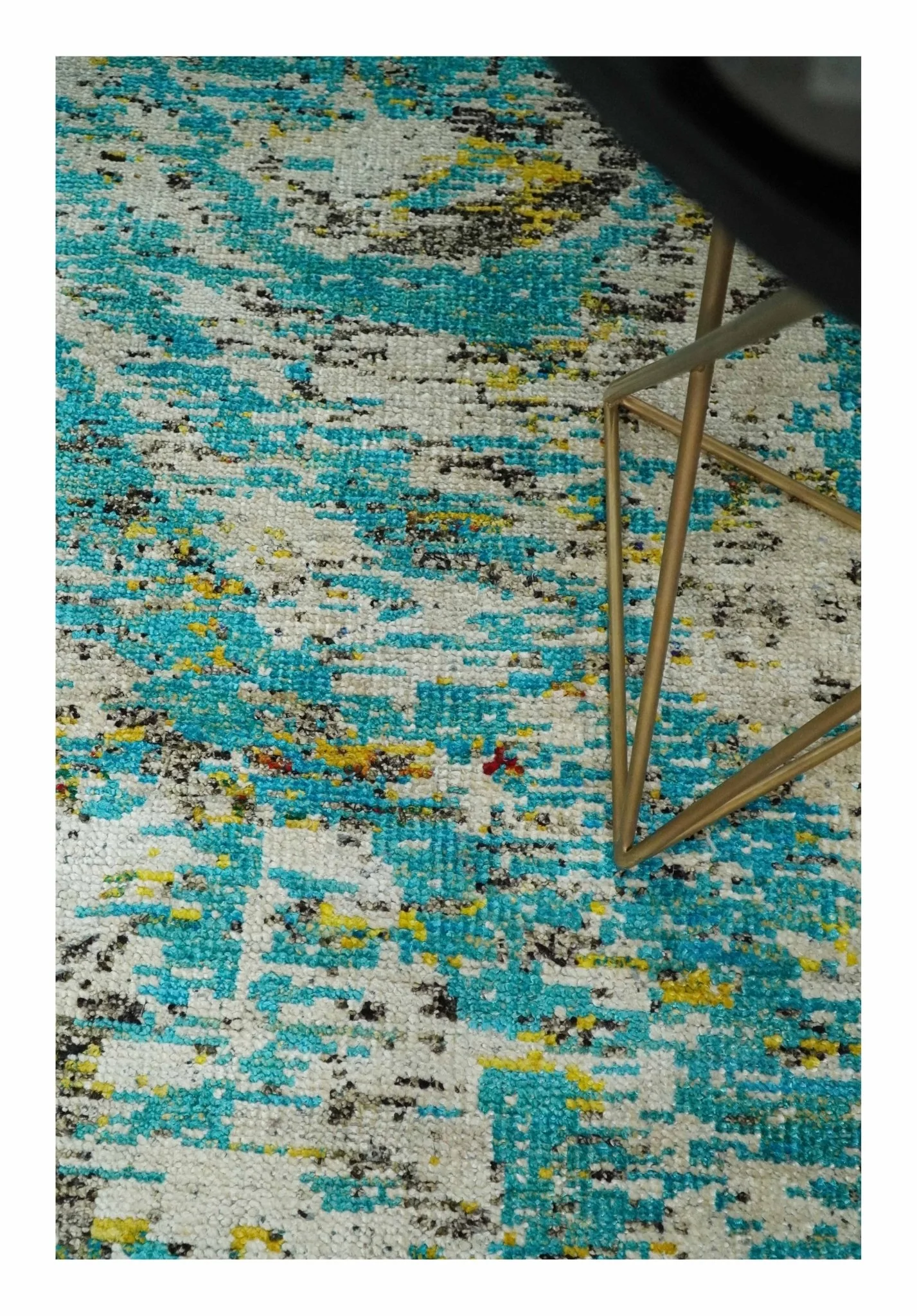 Hand Knotted 5x8 Blue, Ivory and Brown Modern Abstract Contemporary Recycled Silk Area Rug | OP79 - Image 5