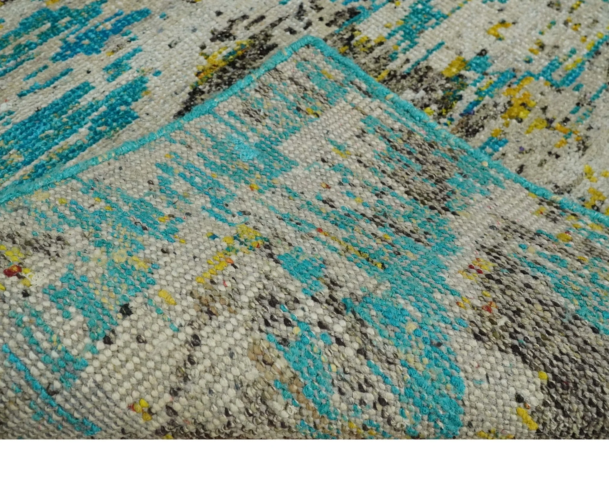 Hand Knotted 5x8 Blue, Ivory and Brown Modern Abstract Contemporary Recycled Silk Area Rug | OP79 - Image 7