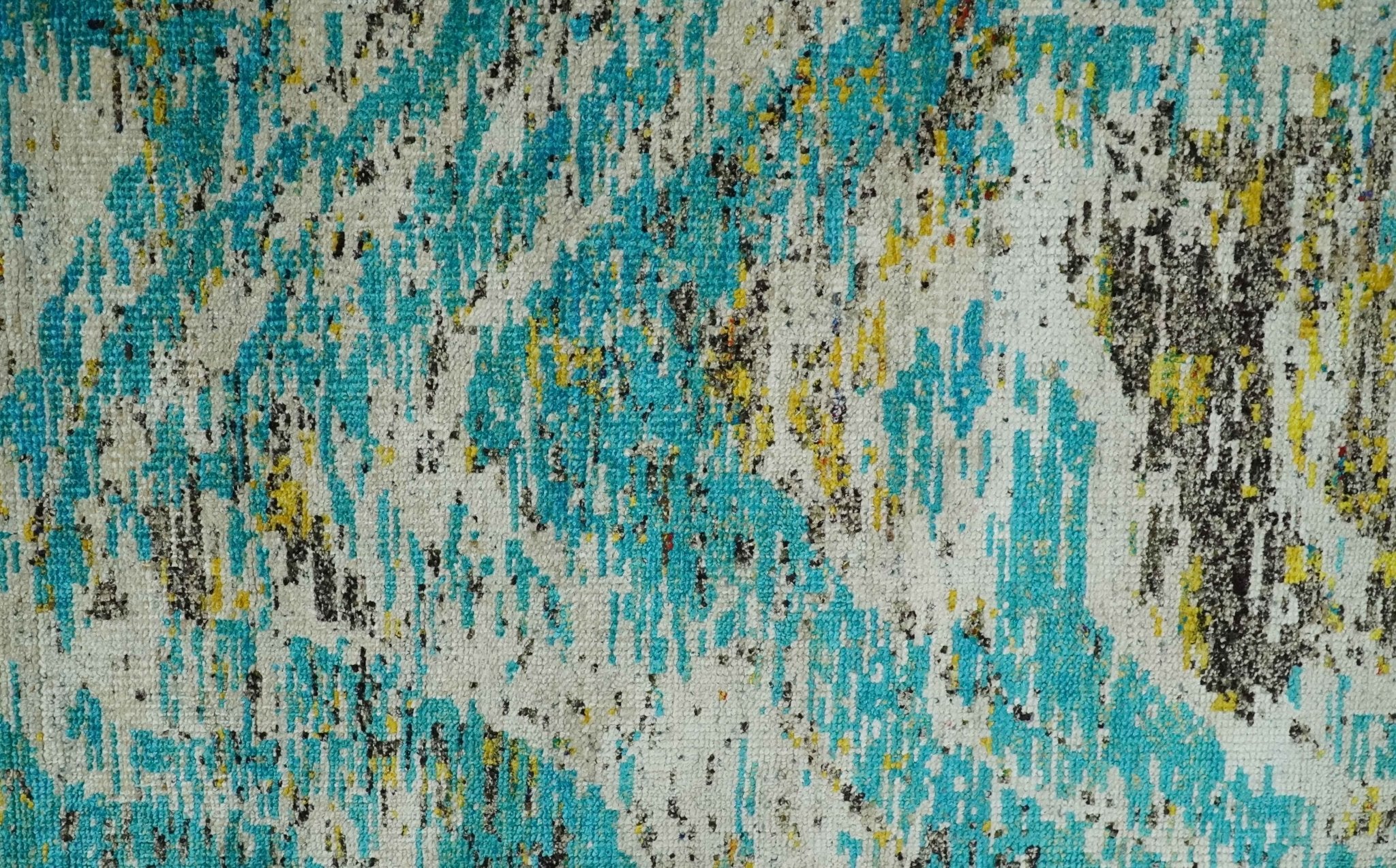 Hand Knotted 5x8 Blue, Ivory and Brown Modern Abstract Contemporary Recycled Silk Area Rug | OP79 - Image 9