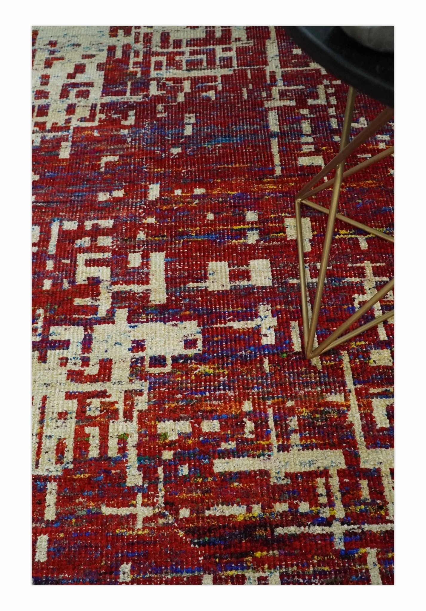 Hand Knotted 5x8 Camel, Rust and Blue Modern Abstract Contemporary Recycled Silk Area Rug | OP126 - Image 2