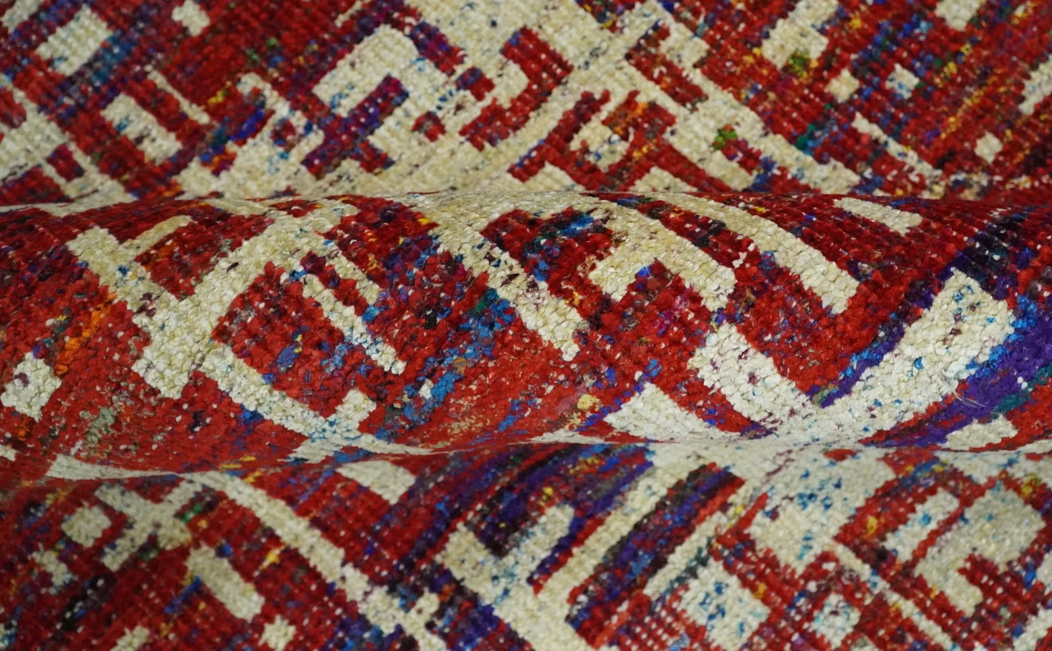 Hand Knotted 5x8 Camel, Rust and Blue Modern Abstract Contemporary Recycled Silk Area Rug | OP126 - Image 6
