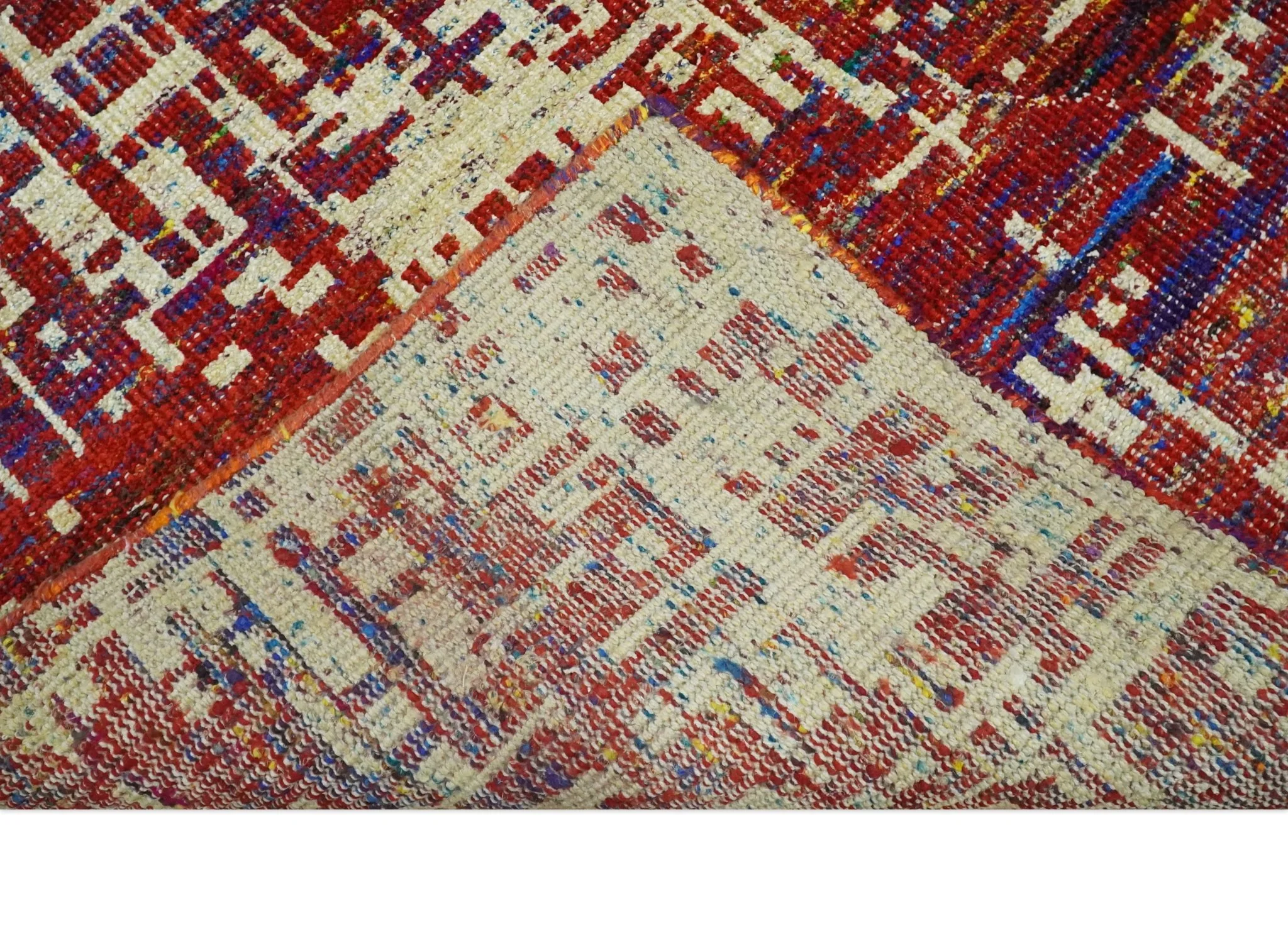 Hand Knotted 5x8 Camel, Rust and Blue Modern Abstract Contemporary Recycled Silk Area Rug | OP126 - Image 7