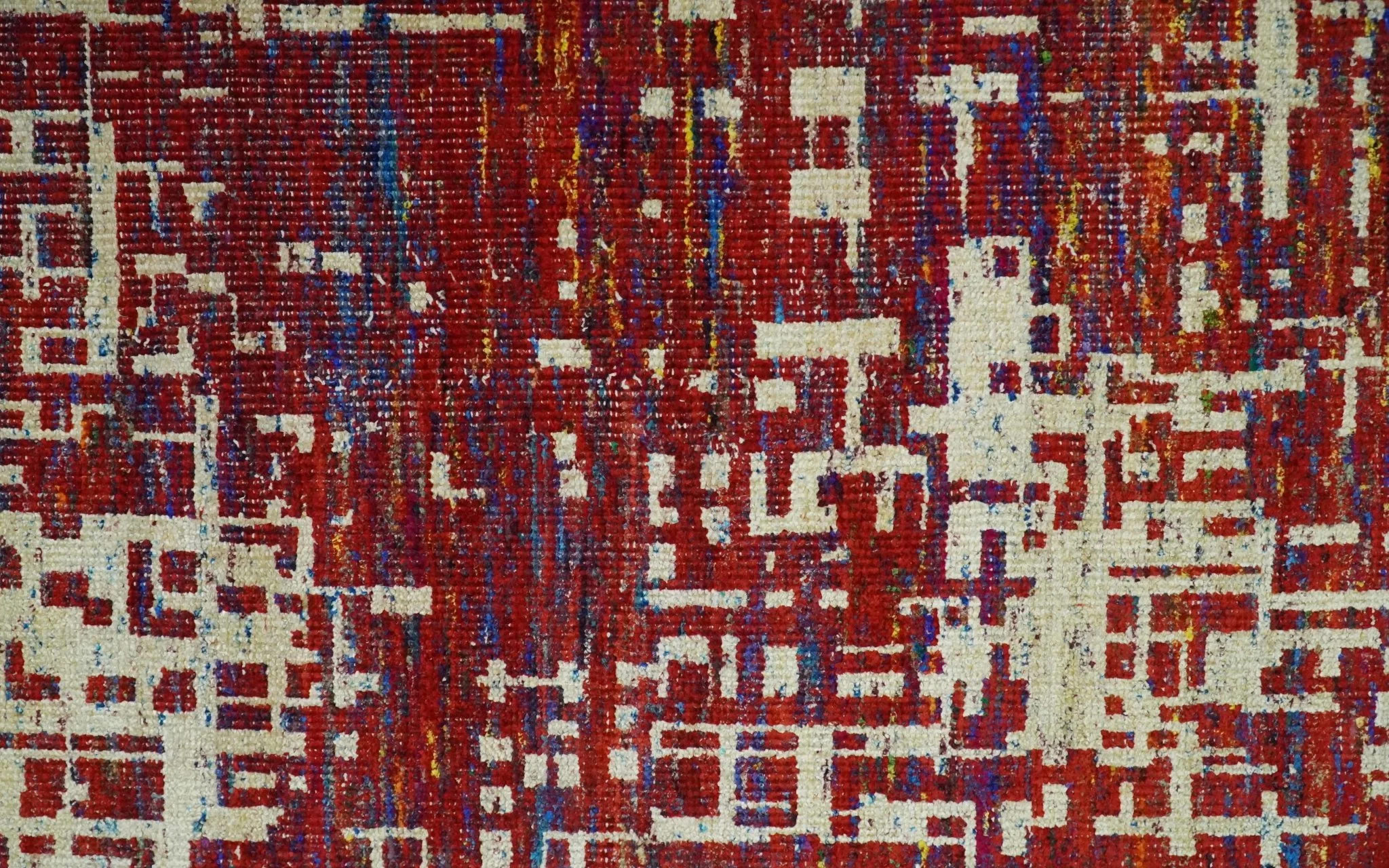 Hand Knotted 5x8 Camel, Rust and Blue Modern Abstract Contemporary Recycled Silk Area Rug | OP126 - Image 9