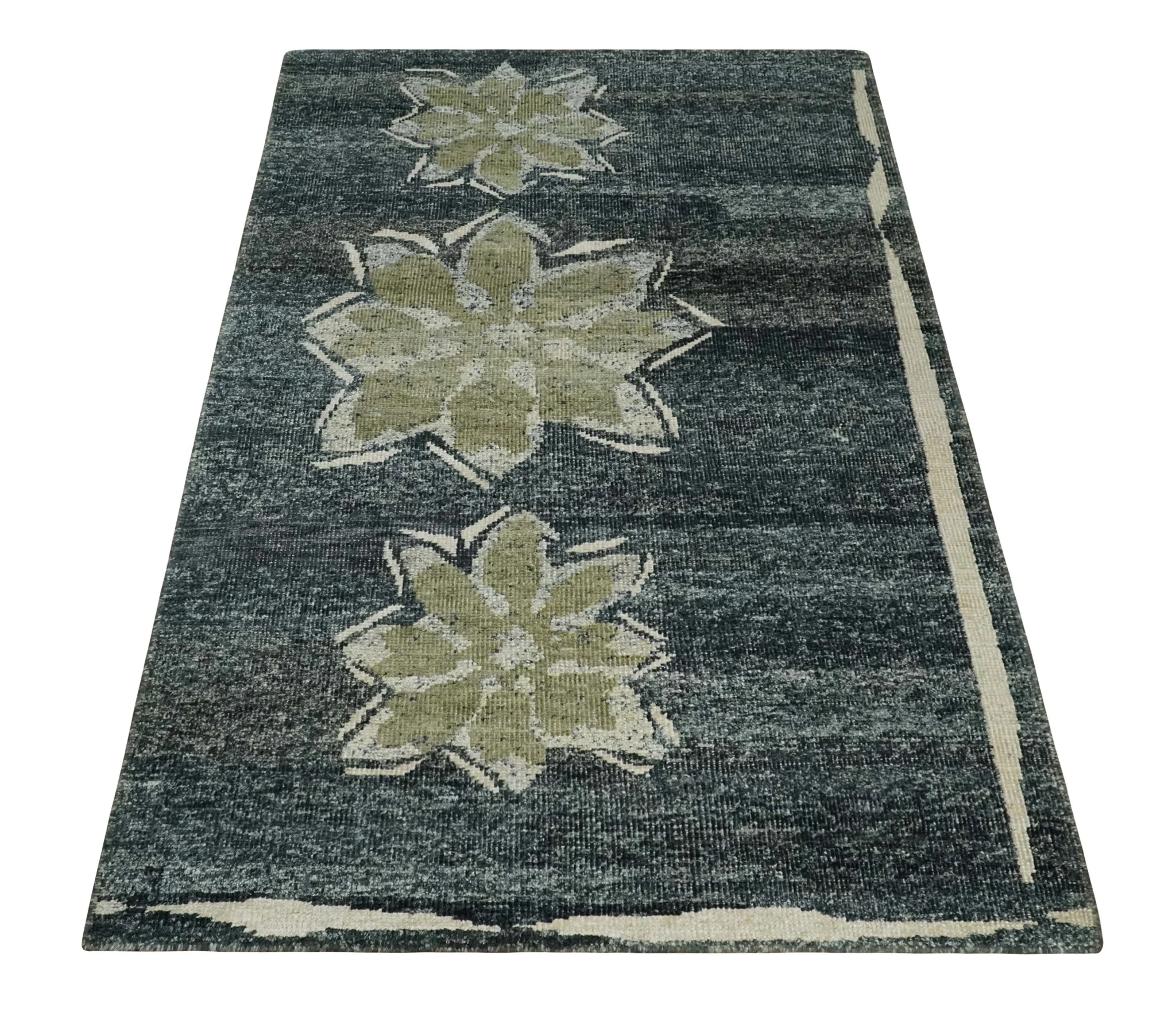 Hand Knotted 5x8 Charcoal, Beige and Olive Floral Persian made of Recycled Silk Area Rug | OP90 - Image 11