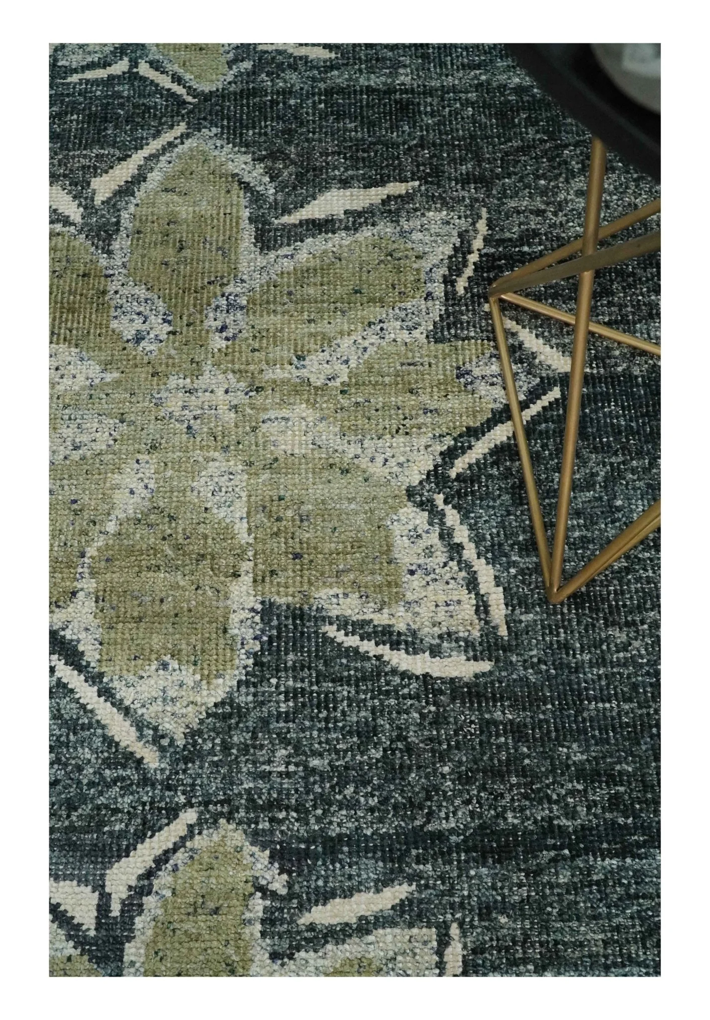 Hand Knotted 5x8 Charcoal, Beige and Olive Floral Persian made of Recycled Silk Area Rug | OP90 - Image 4