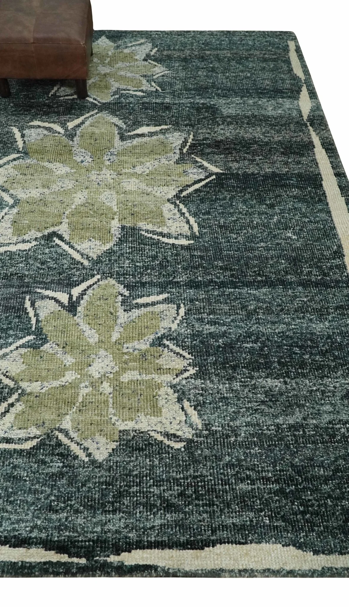 Hand Knotted 5x8 Charcoal, Beige and Olive Floral Persian made of Recycled Silk Area Rug | OP90 - Image 5