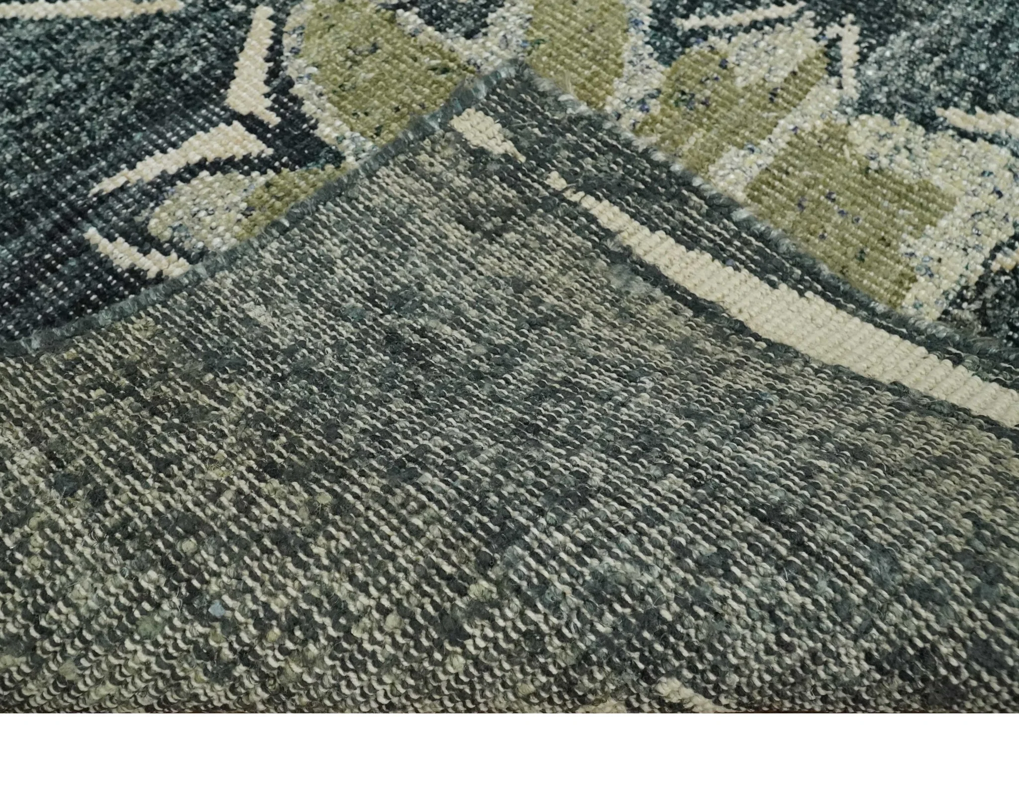 Hand Knotted 5x8 Charcoal, Beige and Olive Floral Persian made of Recycled Silk Area Rug | OP90 - Image 7