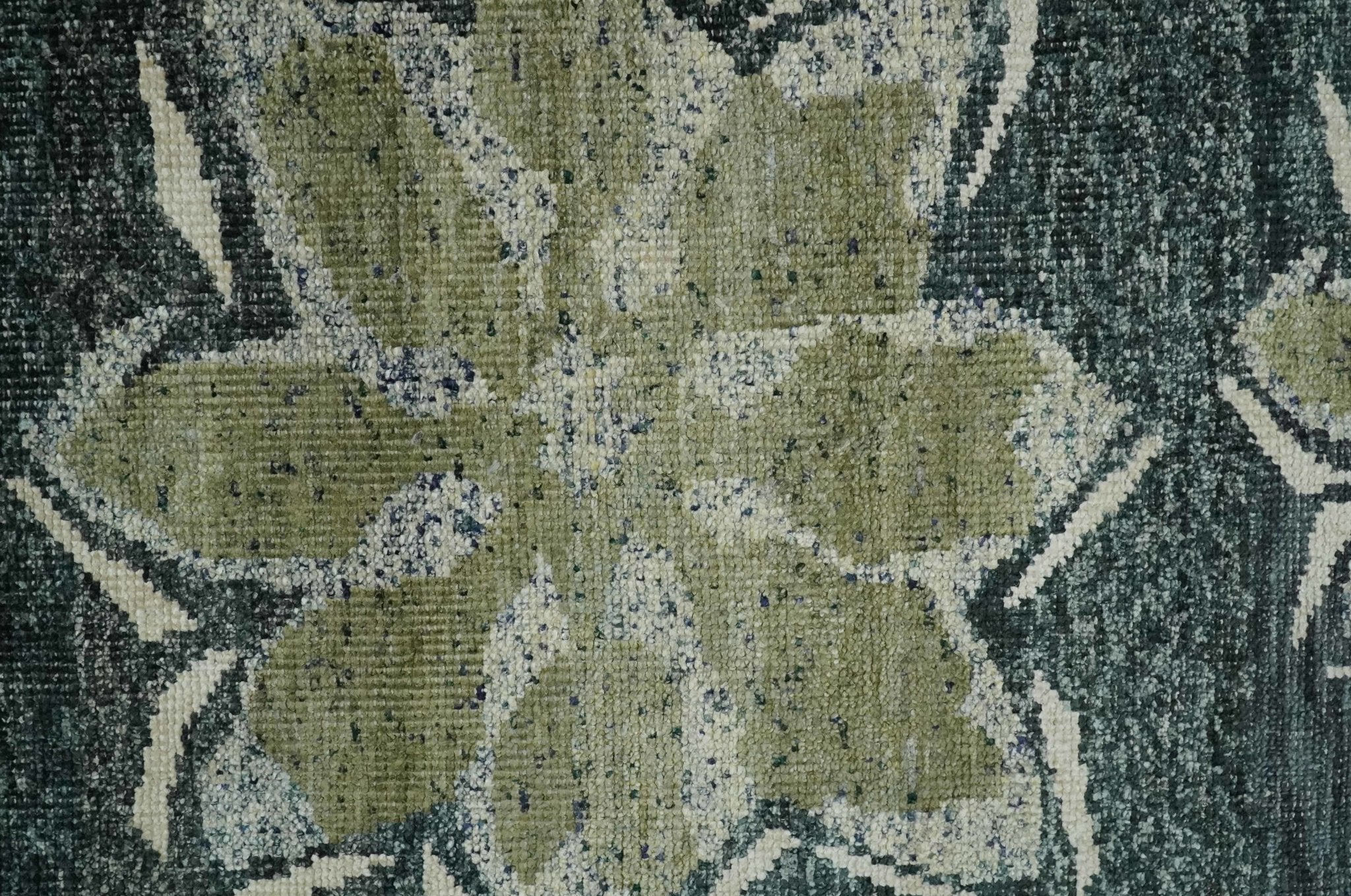 Hand Knotted 5x8 Charcoal, Beige and Olive Floral Persian made of Recycled Silk Area Rug | OP90 - Image 9