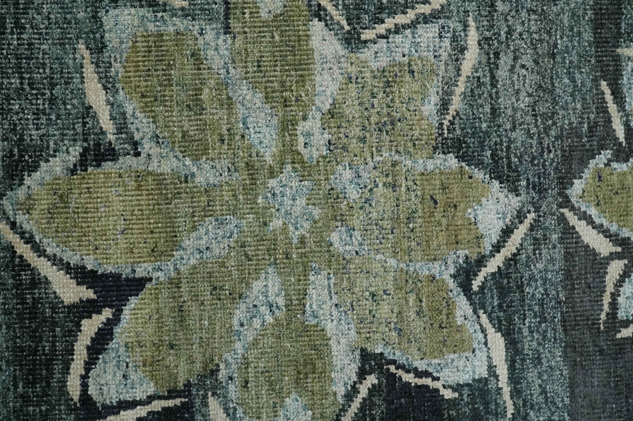 Hand Knotted 5x8 Charcoal, Beige and Teal Floral Persian made of Recycled Silk Area Rug | OP122 - Image 13
