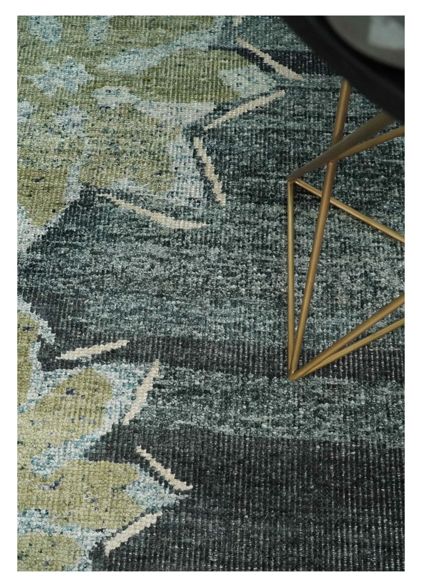 Hand Knotted 5x8 Charcoal, Beige and Teal Floral Persian made of Recycled Silk Area Rug | OP122 - Image 2