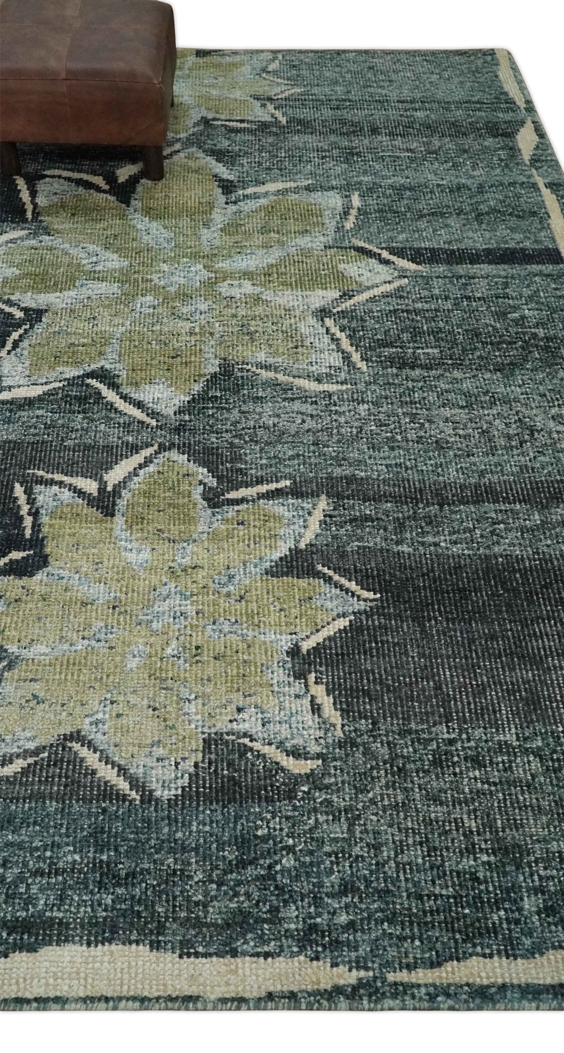 Hand Knotted 5x8 Charcoal, Beige and Teal Floral Persian made of Recycled Silk Area Rug | OP122 - Image 3