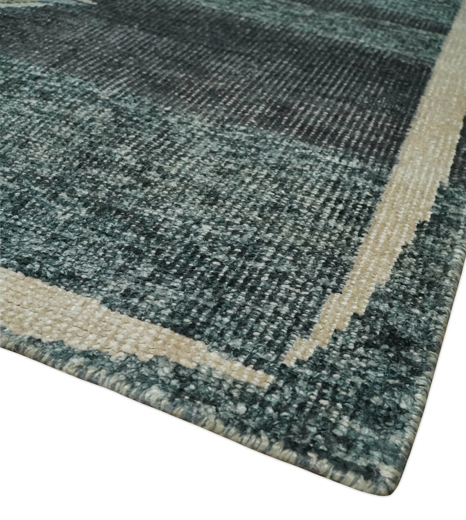 Hand Knotted 5x8 Charcoal, Beige and Teal Floral Persian made of Recycled Silk Area Rug | OP122 - Image 5