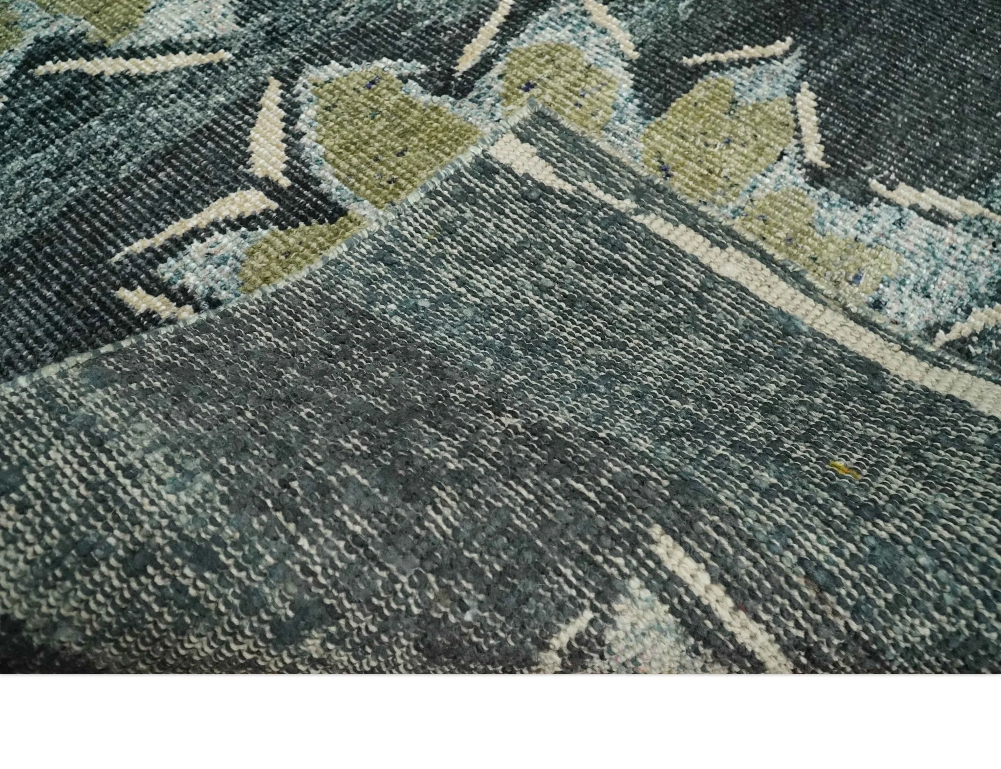 Hand Knotted 5x8 Charcoal, Beige and Teal Floral Persian made of Recycled Silk Area Rug | OP122 - Image 7