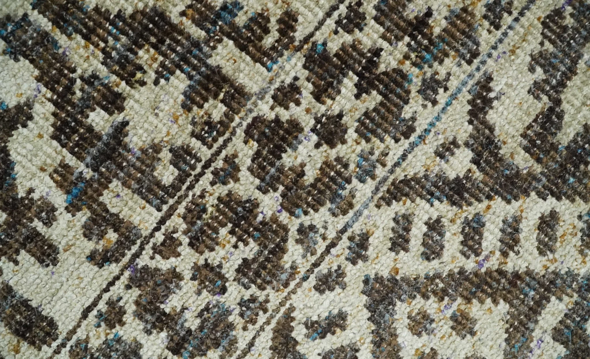 Hand Knotted 5x8 Ivory and Brown Antique Persian Style Contemporary Recycled Silk Area Rug | OP82 - Image 2