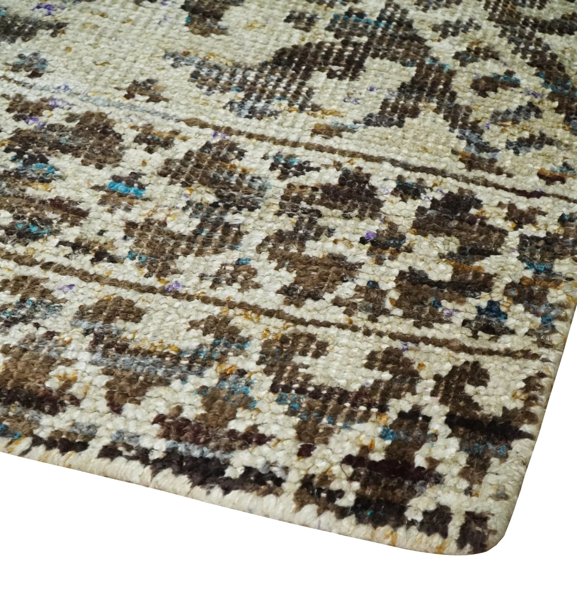 Hand Knotted 5x8 Ivory and Brown Antique Persian Style Contemporary Recycled Silk Area Rug | OP82 - Image 3