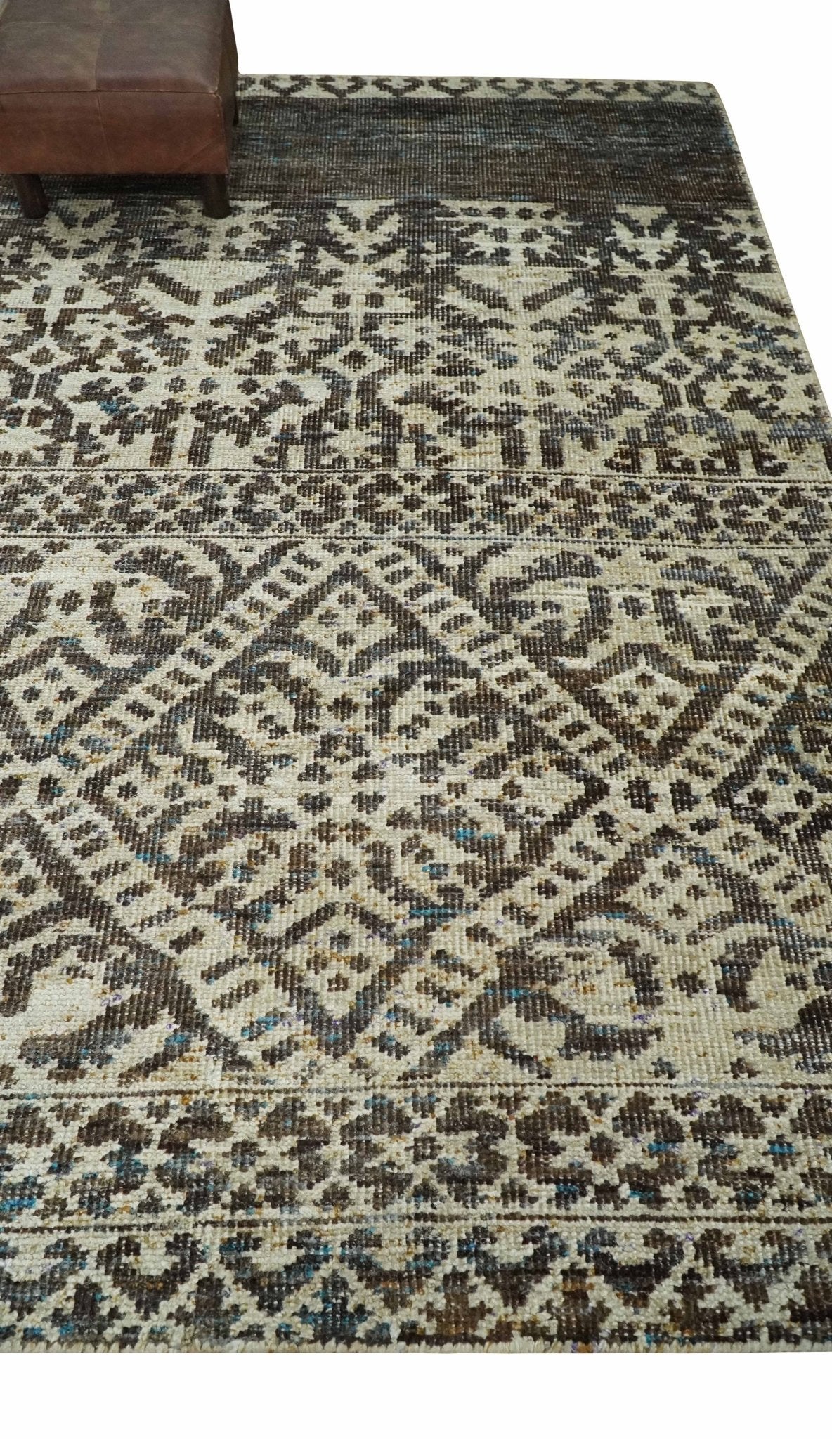 Hand Knotted 5x8 Ivory and Brown Antique Persian Style Contemporary Recycled Silk Area Rug | OP82 - Image 4
