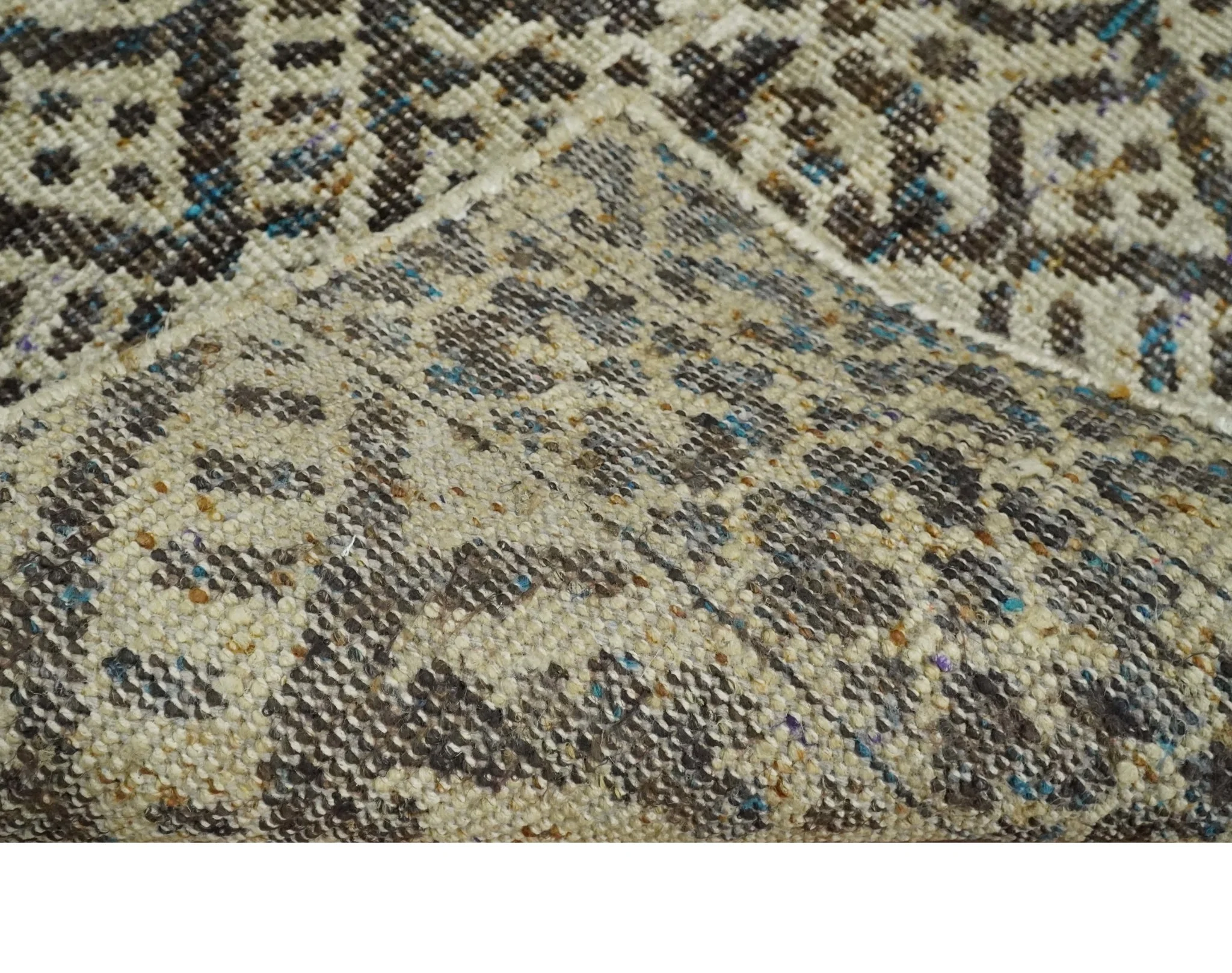 Hand Knotted 5x8 Ivory and Brown Antique Persian Style Contemporary Recycled Silk Area Rug | OP82 - Image 7