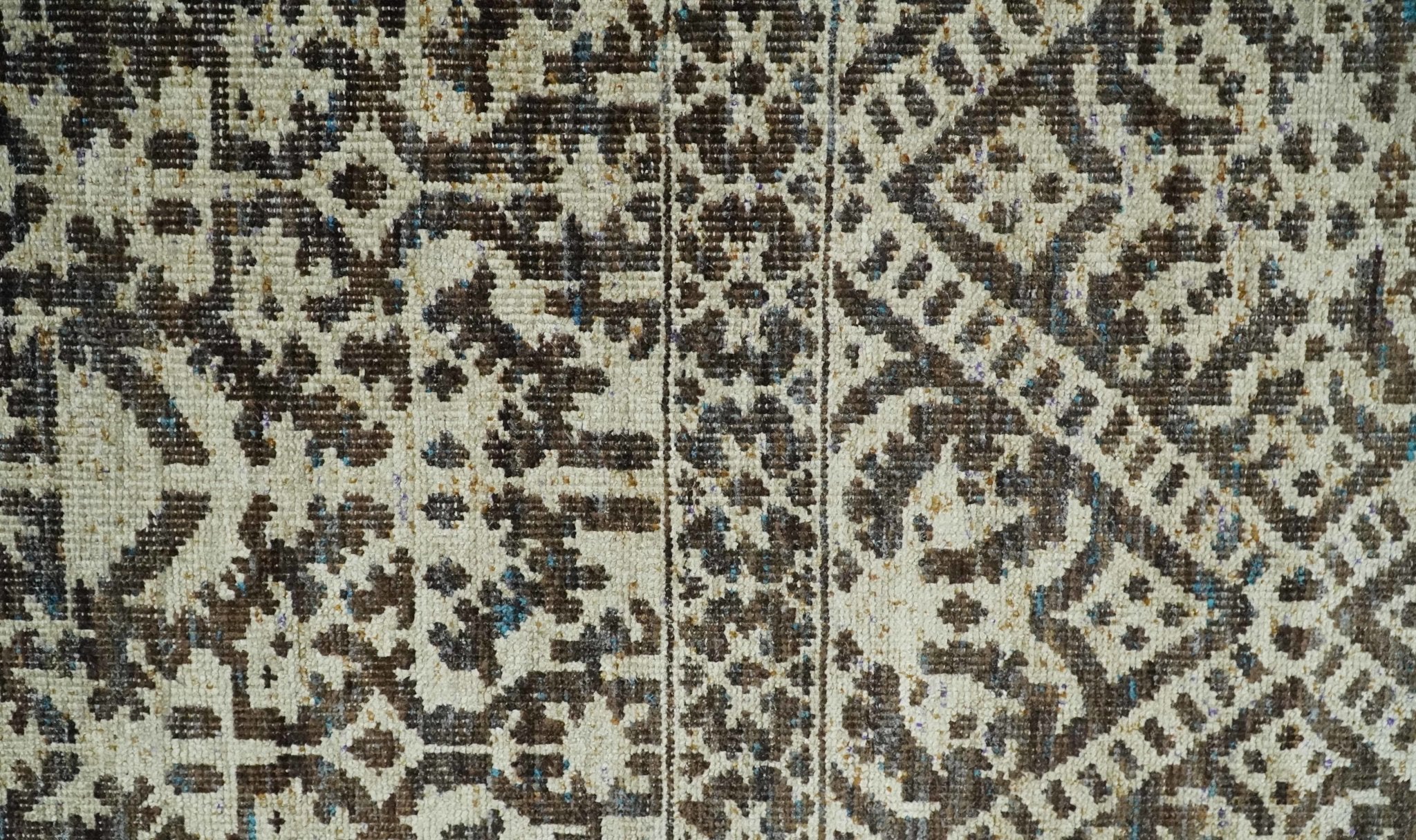 Hand Knotted 5x8 Ivory and Brown Antique Persian Style Contemporary Recycled Silk Area Rug | OP82 - Image 9