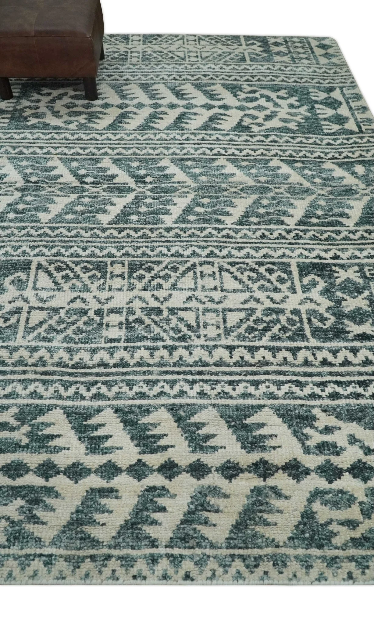 Hand Knotted 5x8 Ivory and Teal Modern Persian Style Contemporary Recycled Silk Area Rug | OP113 - Image 4
