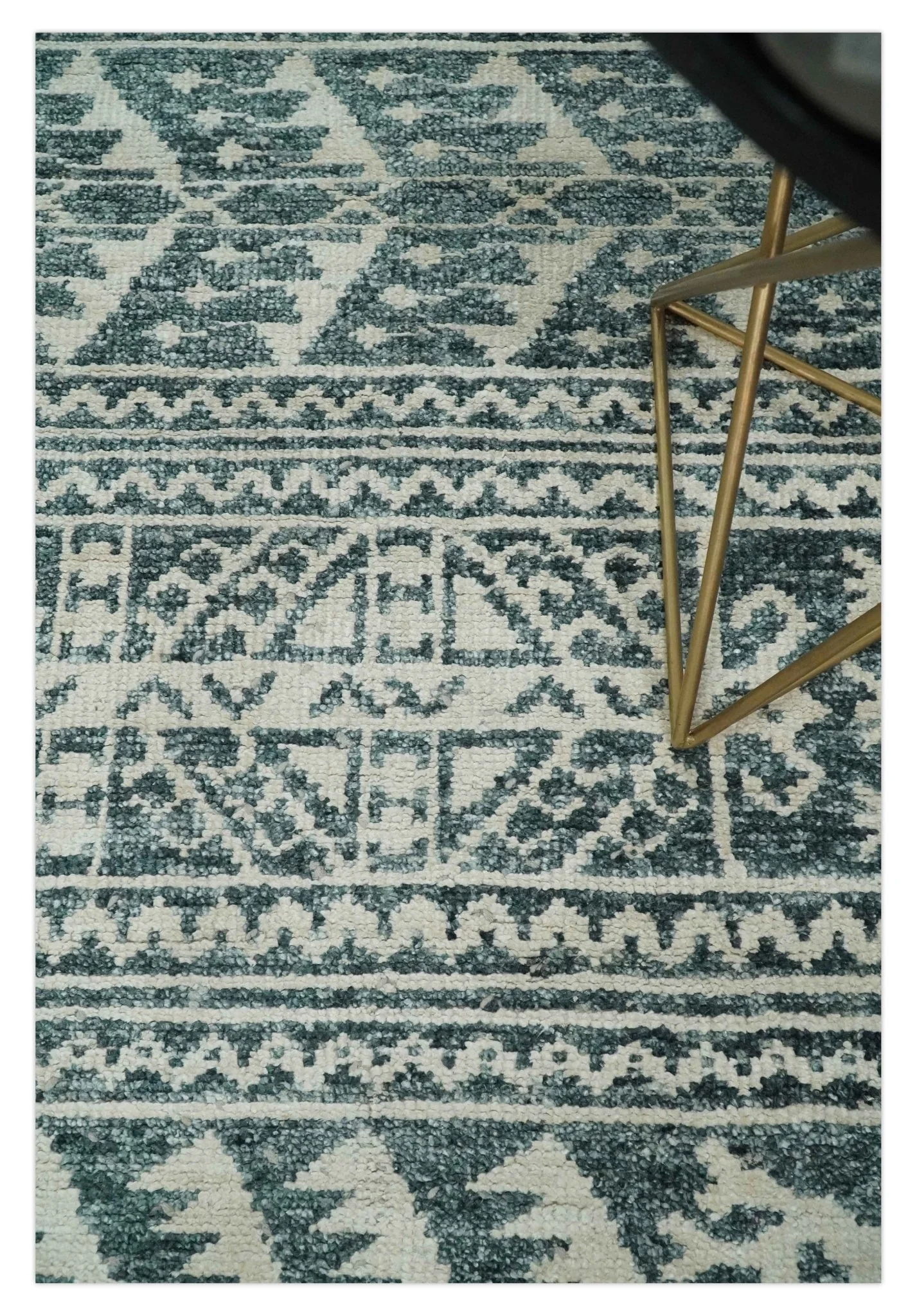 Hand Knotted 5x8 Ivory and Teal Modern Persian Style Contemporary Recycled Silk Area Rug | OP113 - Image 5