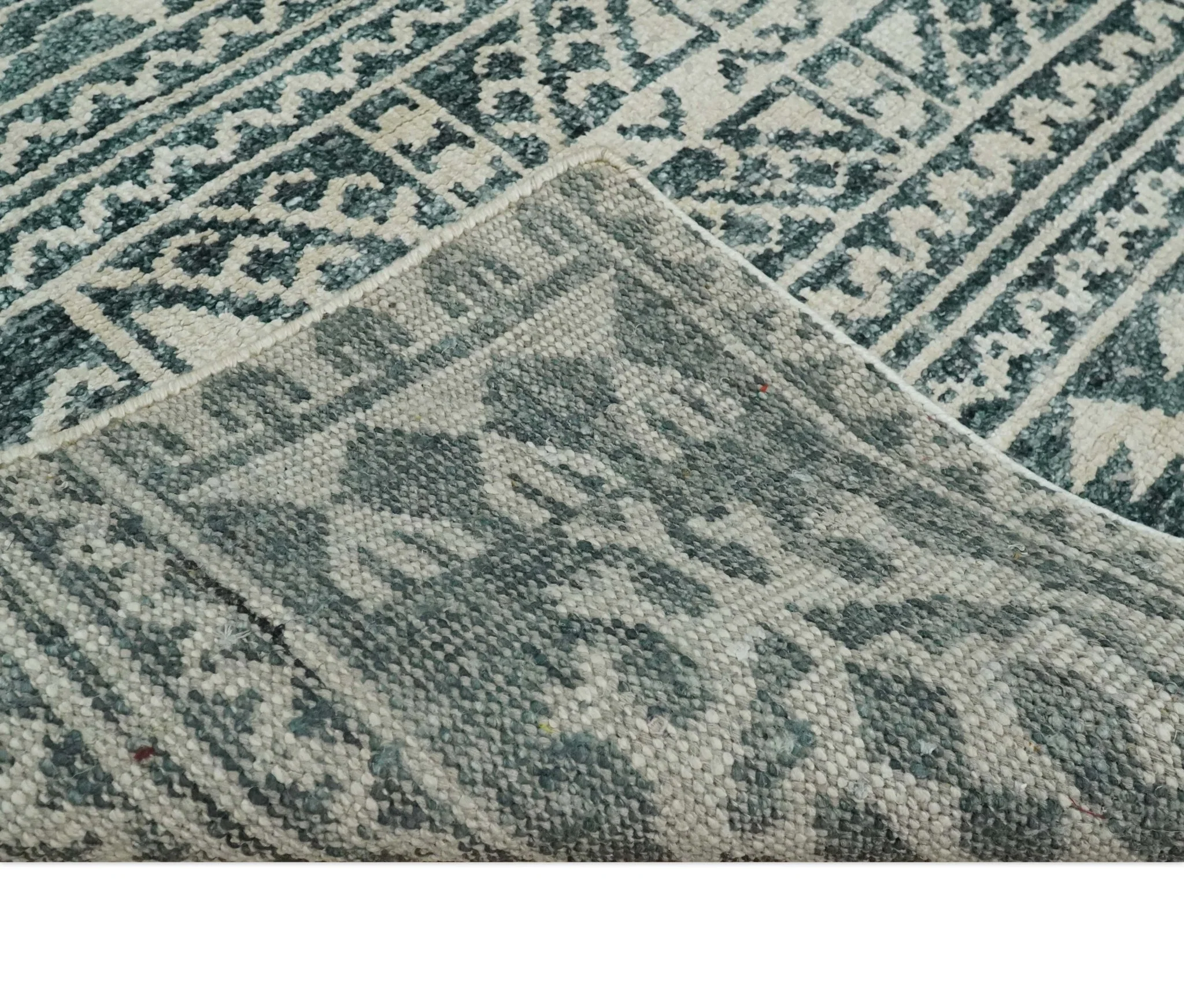 Hand Knotted 5x8 Ivory and Teal Modern Persian Style Contemporary Recycled Silk Area Rug | OP113 - Image 7
