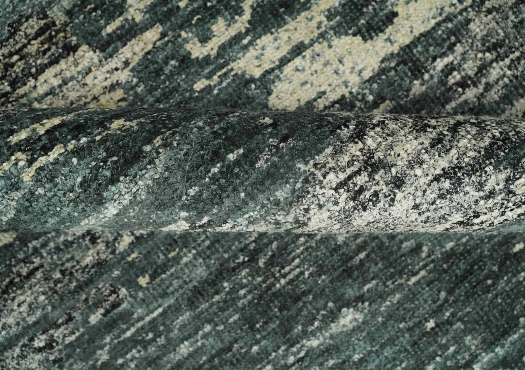 Hand Knotted 5x8 Ivory, moss green and Black Modern Abstract Contemporary Recycled Silk Area Rug | OP74 - Image 10