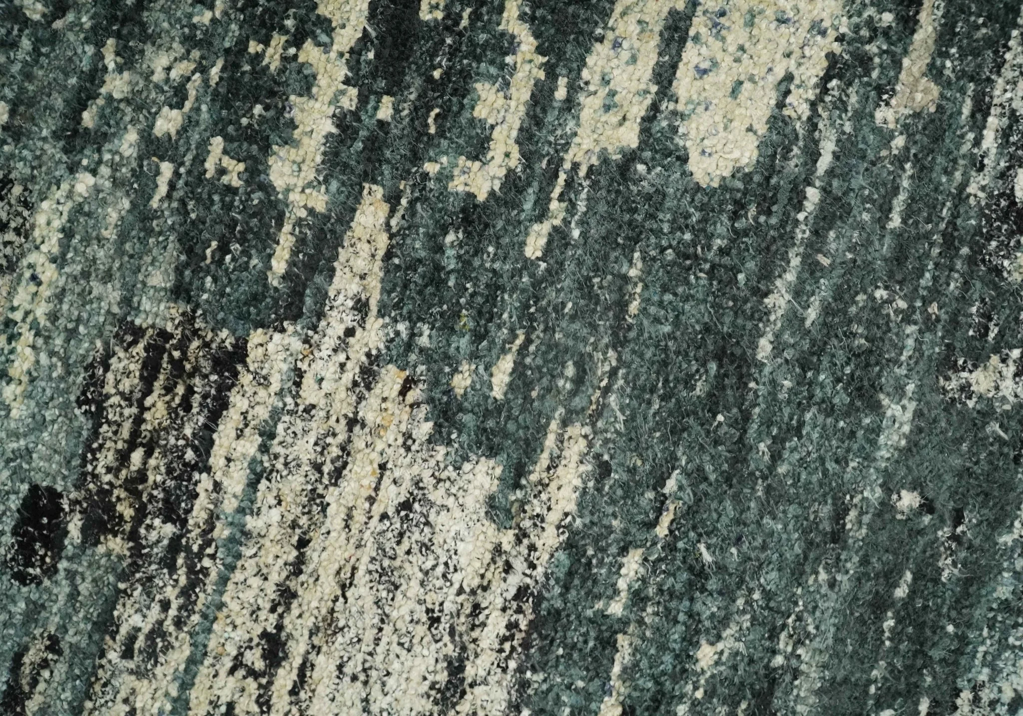 Hand Knotted 5x8 Ivory, moss green and Black Modern Abstract Contemporary Recycled Silk Area Rug | OP74 - Image 2