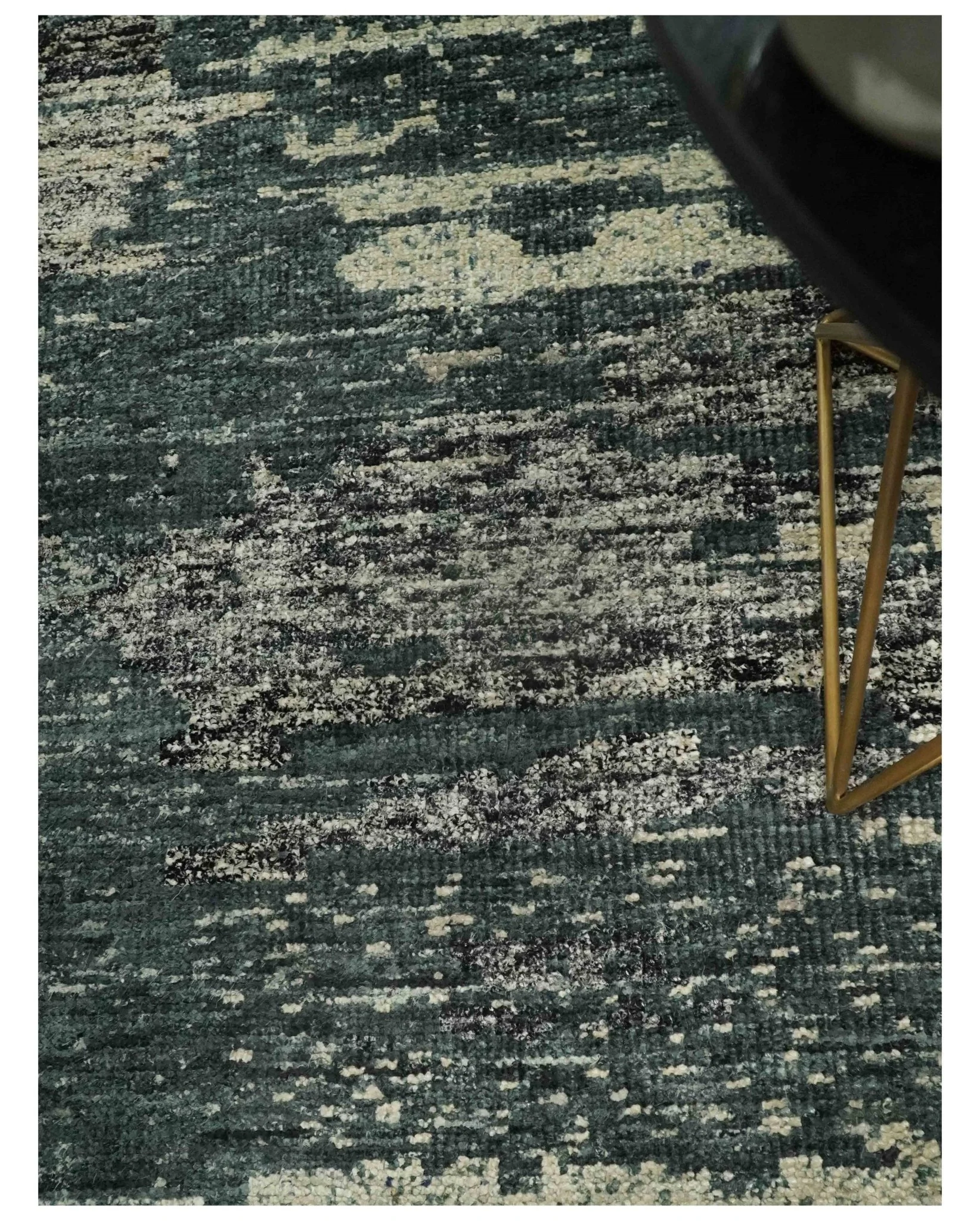 Hand Knotted 5x8 Ivory, moss green and Black Modern Abstract Contemporary Recycled Silk Area Rug | OP74 - Image 5