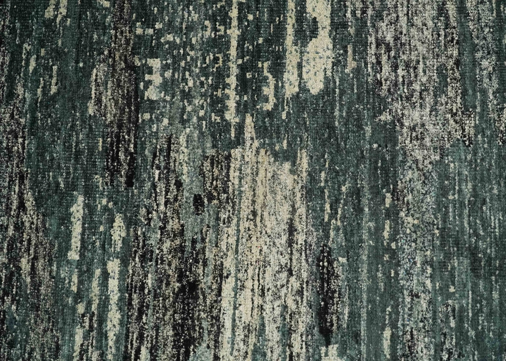 Hand Knotted 5x8 Ivory, moss green and Black Modern Abstract Contemporary Recycled Silk Area Rug | OP74 - Image 8