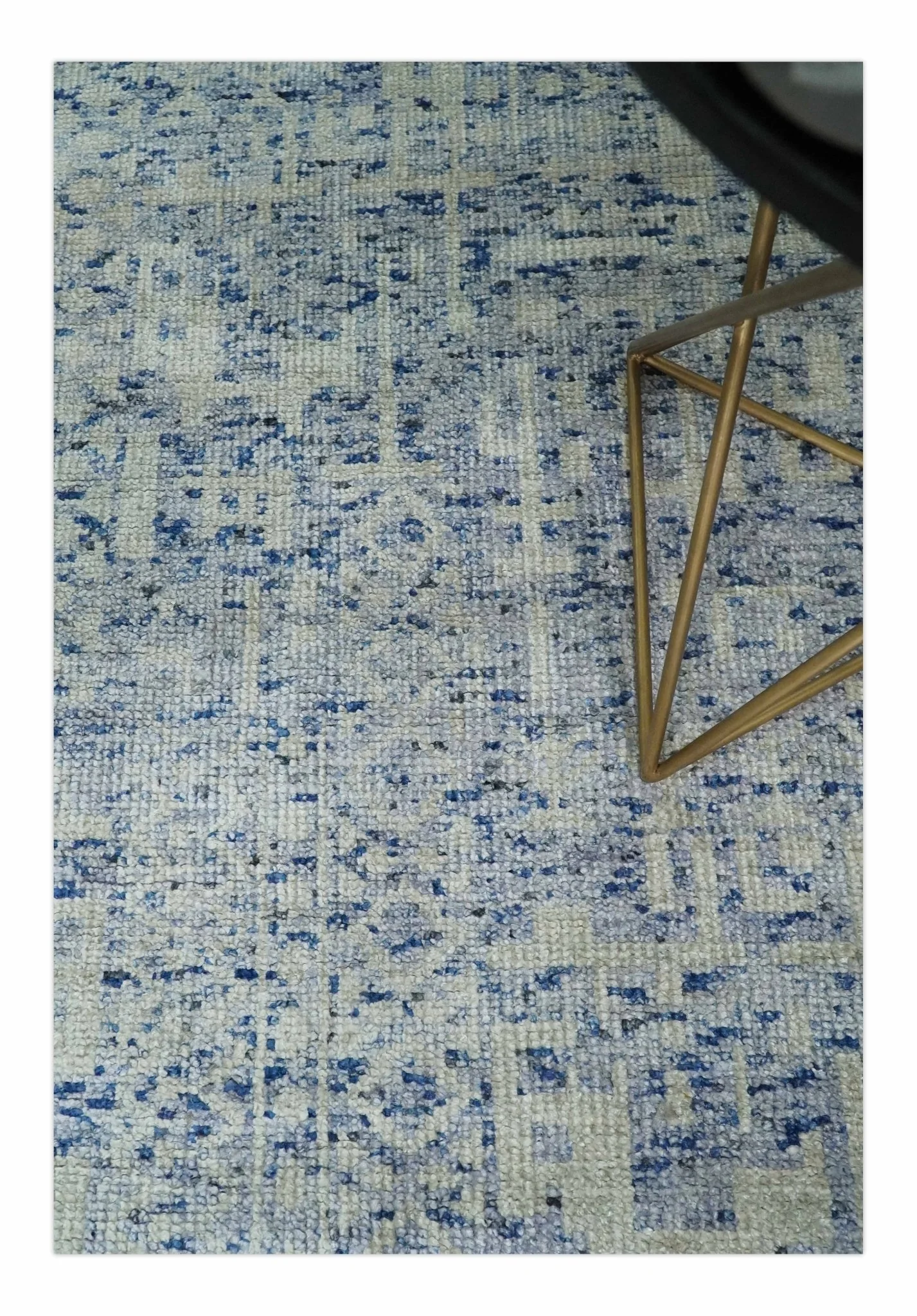 Hand Knotted 5x8 Ivory, Purple and Blue Modern Contemporary Southwestern Tribal Trellis Recycled Silk Area Rug | OP104 - Image 2