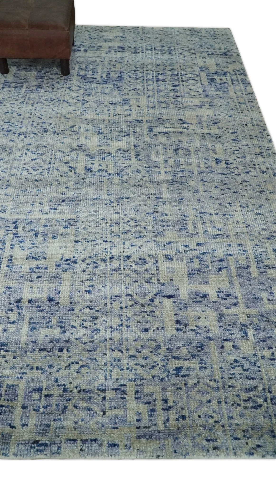 Hand Knotted 5x8 Ivory, Purple and Blue Modern Contemporary Southwestern Tribal Trellis Recycled Silk Area Rug | OP104 - Image 3