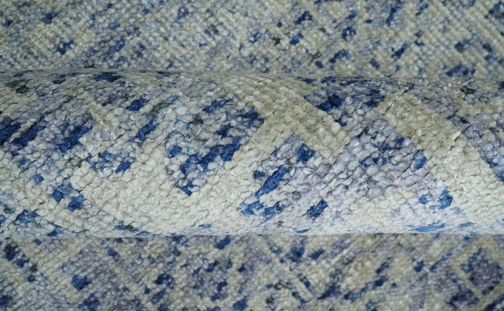 Hand Knotted 5x8 Ivory, Purple and Blue Modern Contemporary Southwestern Tribal Trellis Recycled Silk Area Rug | OP104 - Image 6