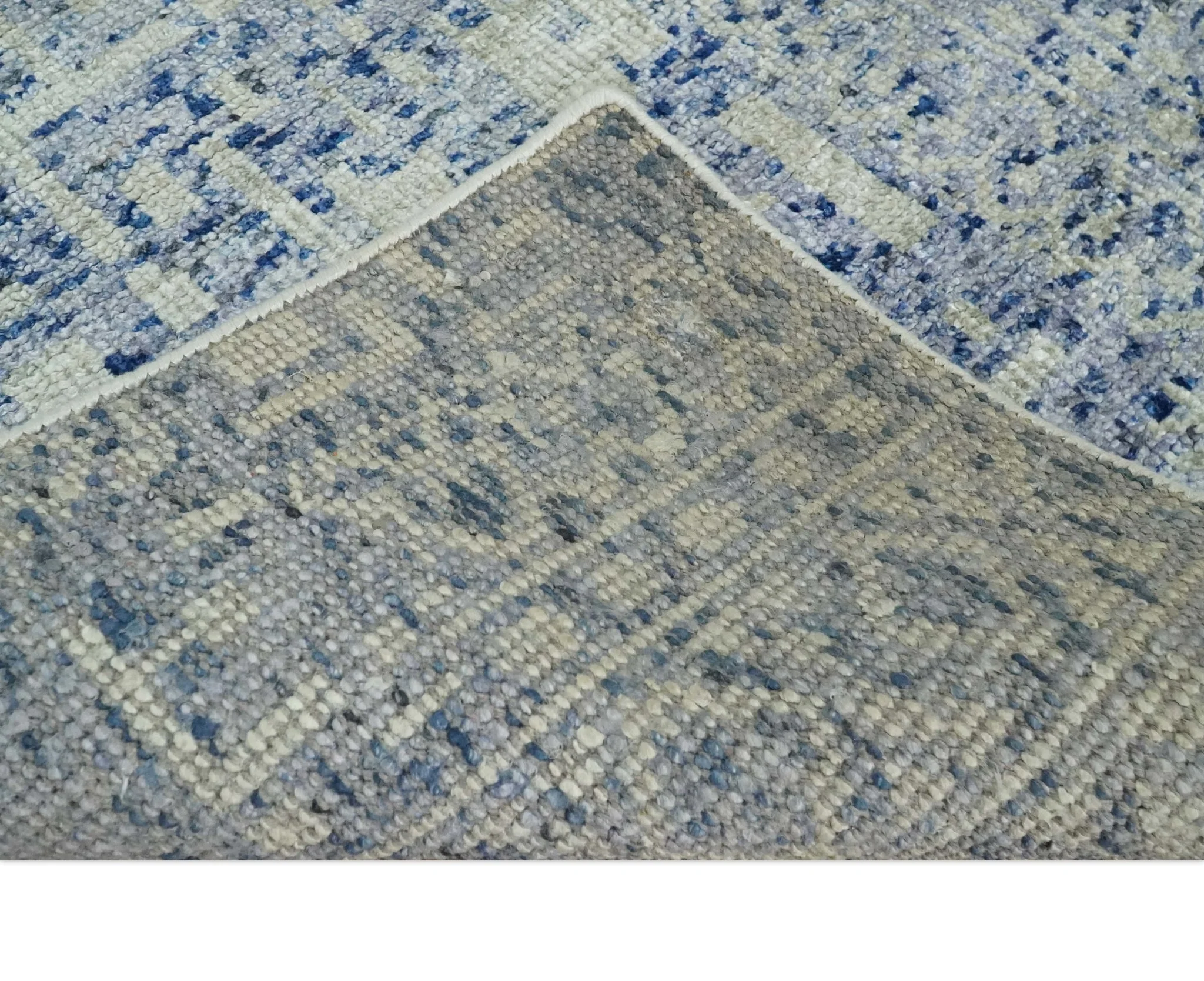 Hand Knotted 5x8 Ivory, Purple and Blue Modern Contemporary Southwestern Tribal Trellis Recycled Silk Area Rug | OP104 - Image 7