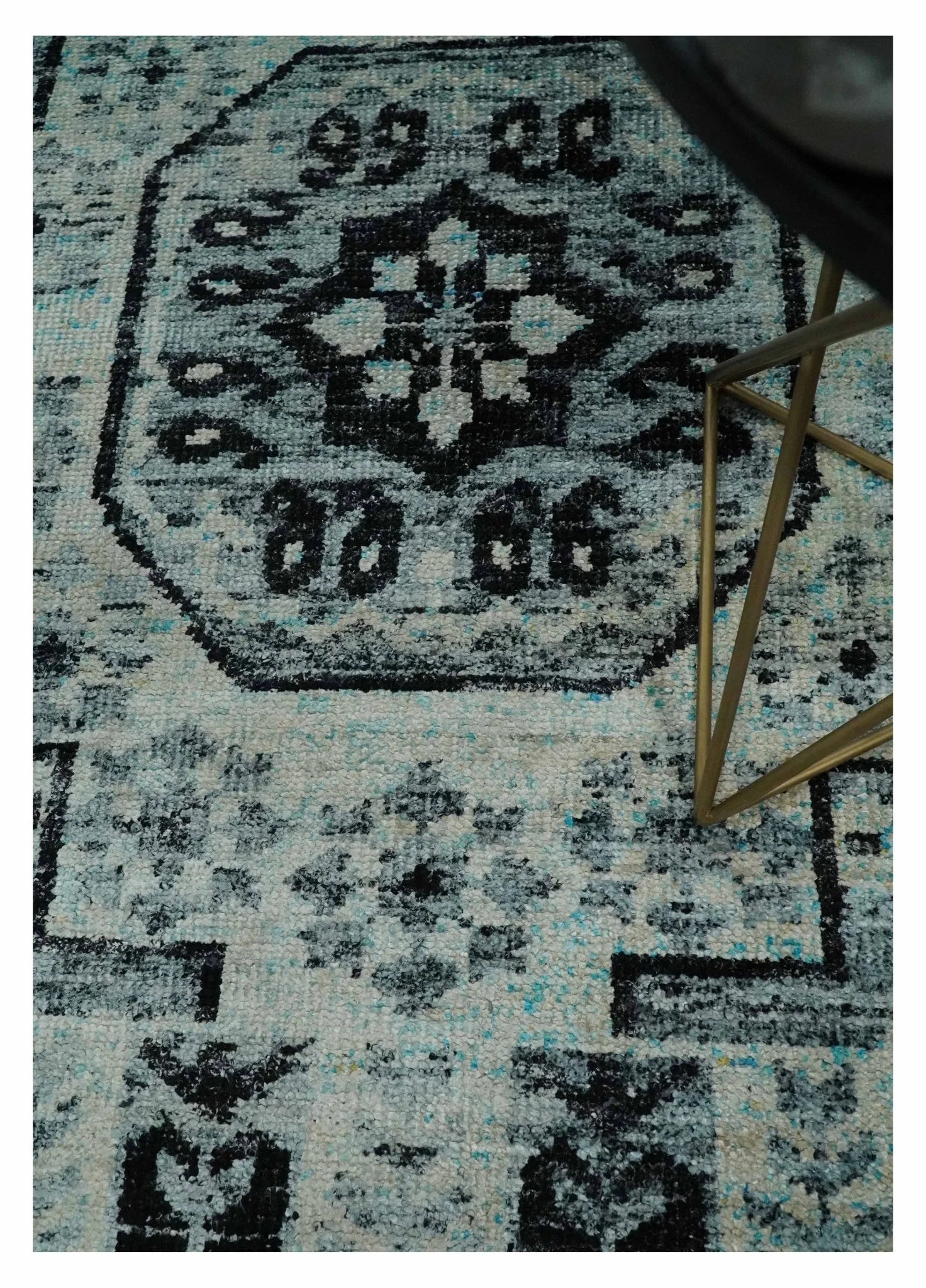Hand Knotted 5x8 Ivory, Silver and Black Antique Persian Geometric Style Contemporary Bamboo Silk Area Rug | OP110 - Image 2