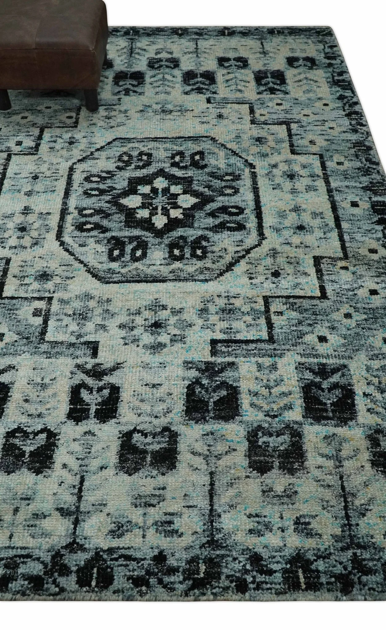 Hand Knotted 5x8 Ivory, Silver and Black Antique Persian Geometric Style Contemporary Bamboo Silk Area Rug | OP110 - Image 3