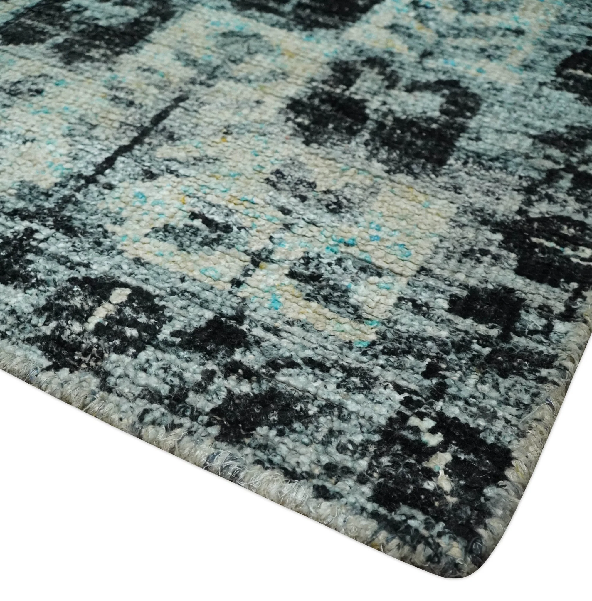 Hand Knotted 5x8 Ivory, Silver and Black Antique Persian Geometric Style Contemporary Bamboo Silk Area Rug | OP110 - Image 5