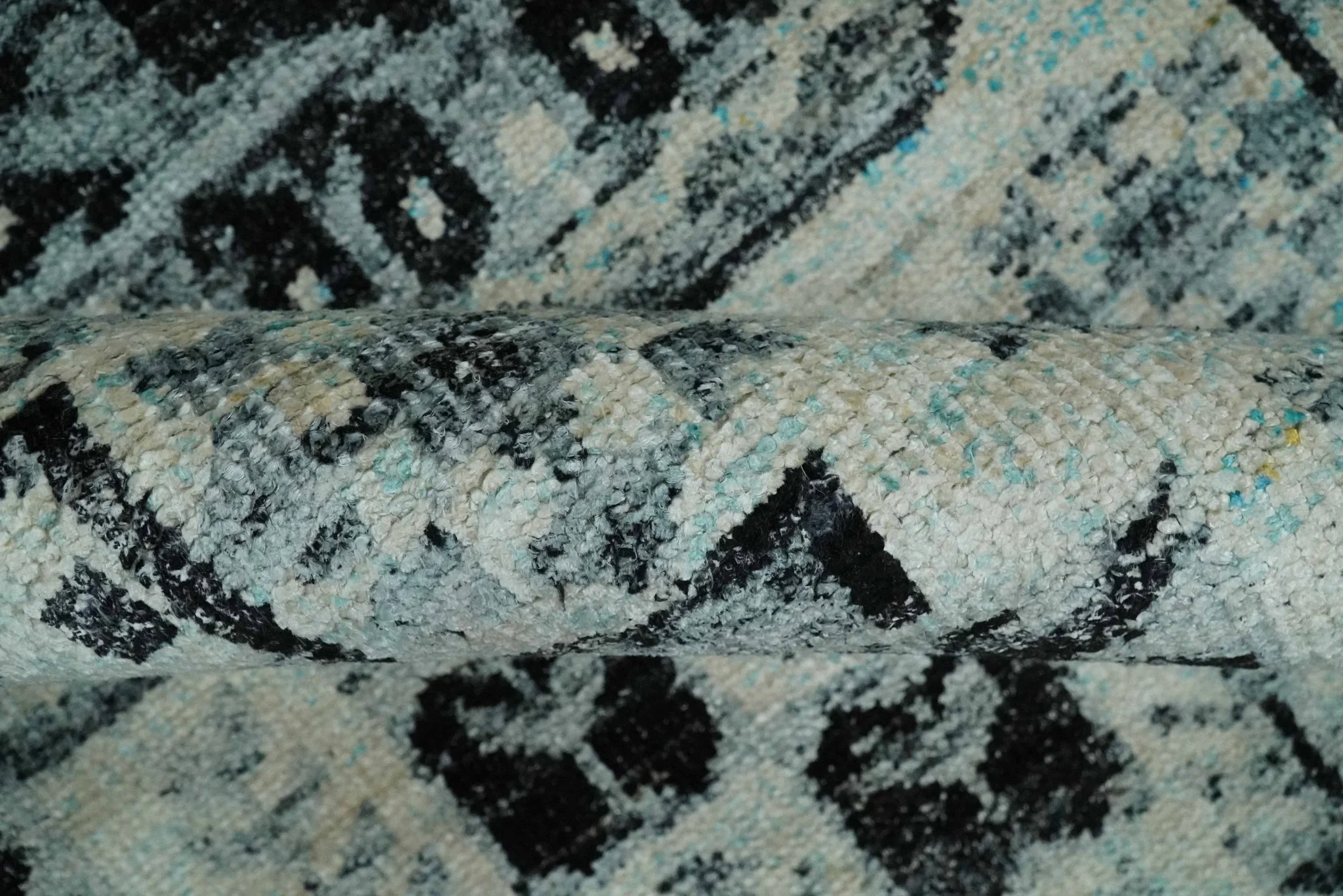 Hand Knotted 5x8 Ivory, Silver and Black Antique Persian Geometric Style Contemporary Bamboo Silk Area Rug | OP110 - Image 6