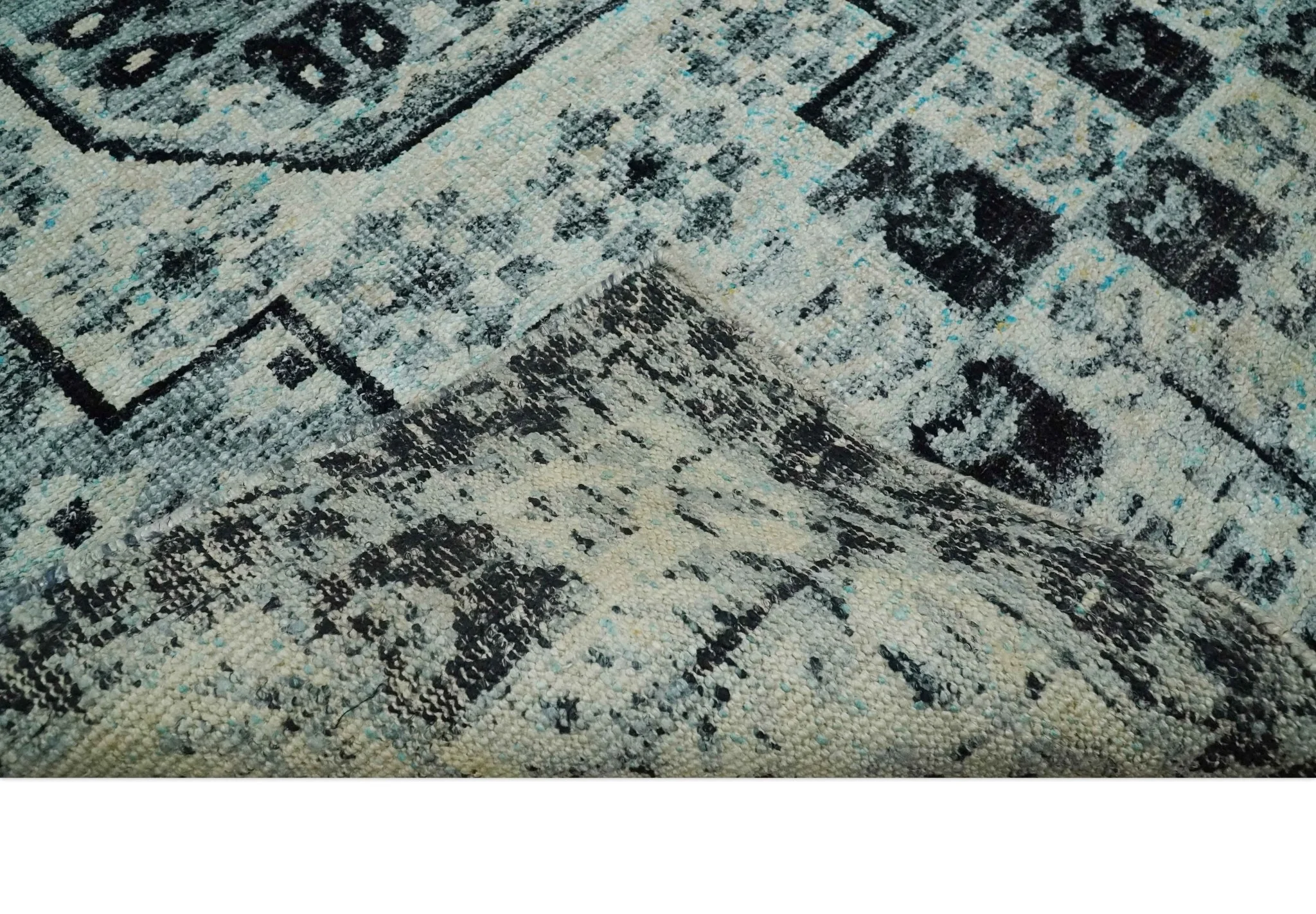 Hand Knotted 5x8 Ivory, Silver and Black Antique Persian Geometric Style Contemporary Bamboo Silk Area Rug | OP110 - Image 7