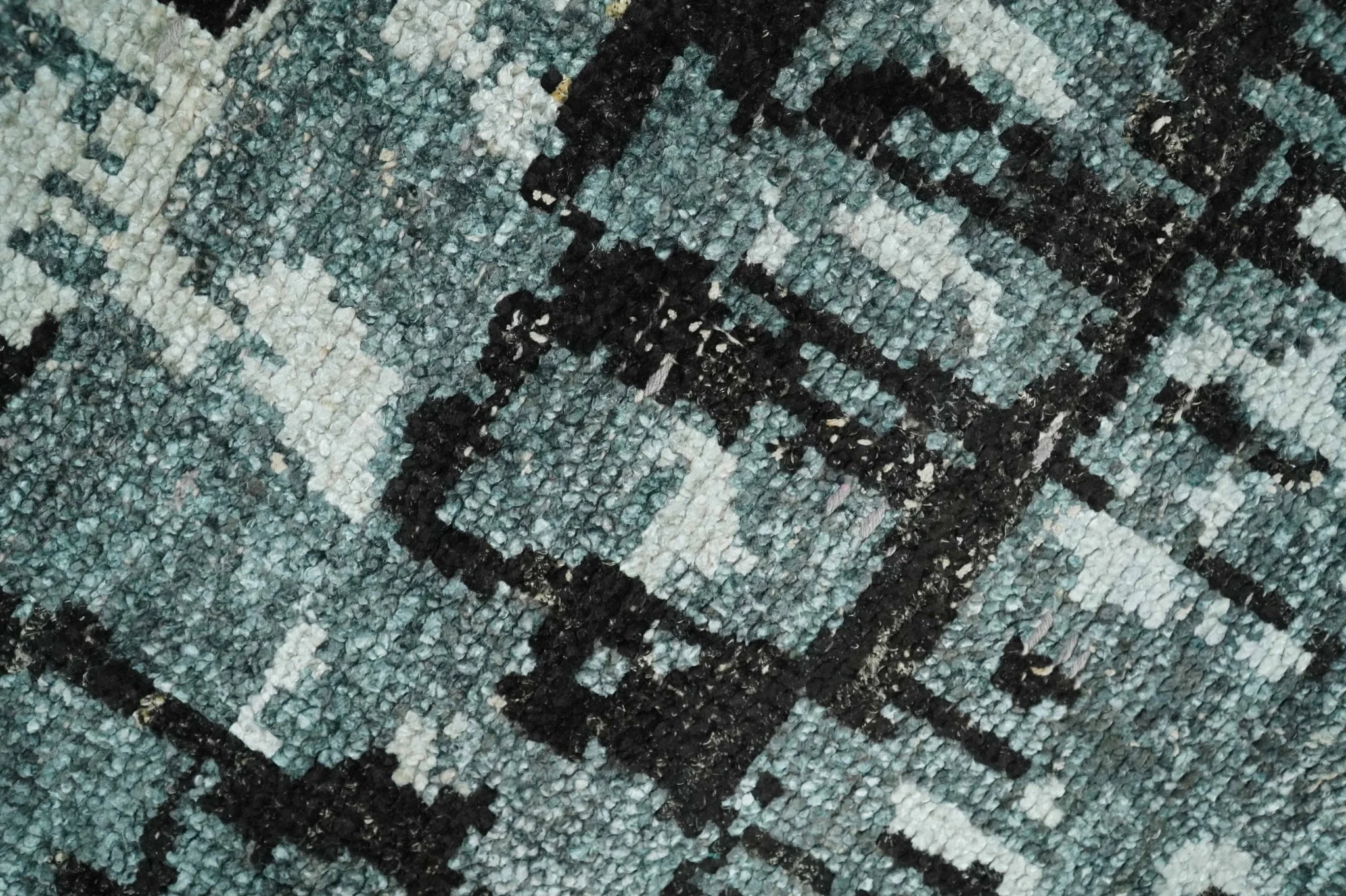 Hand Knotted 5x8 Ivory, Teal and Black Modern Abstract Contemporary Recycled Silk Area Rug | OP91 - Image 2