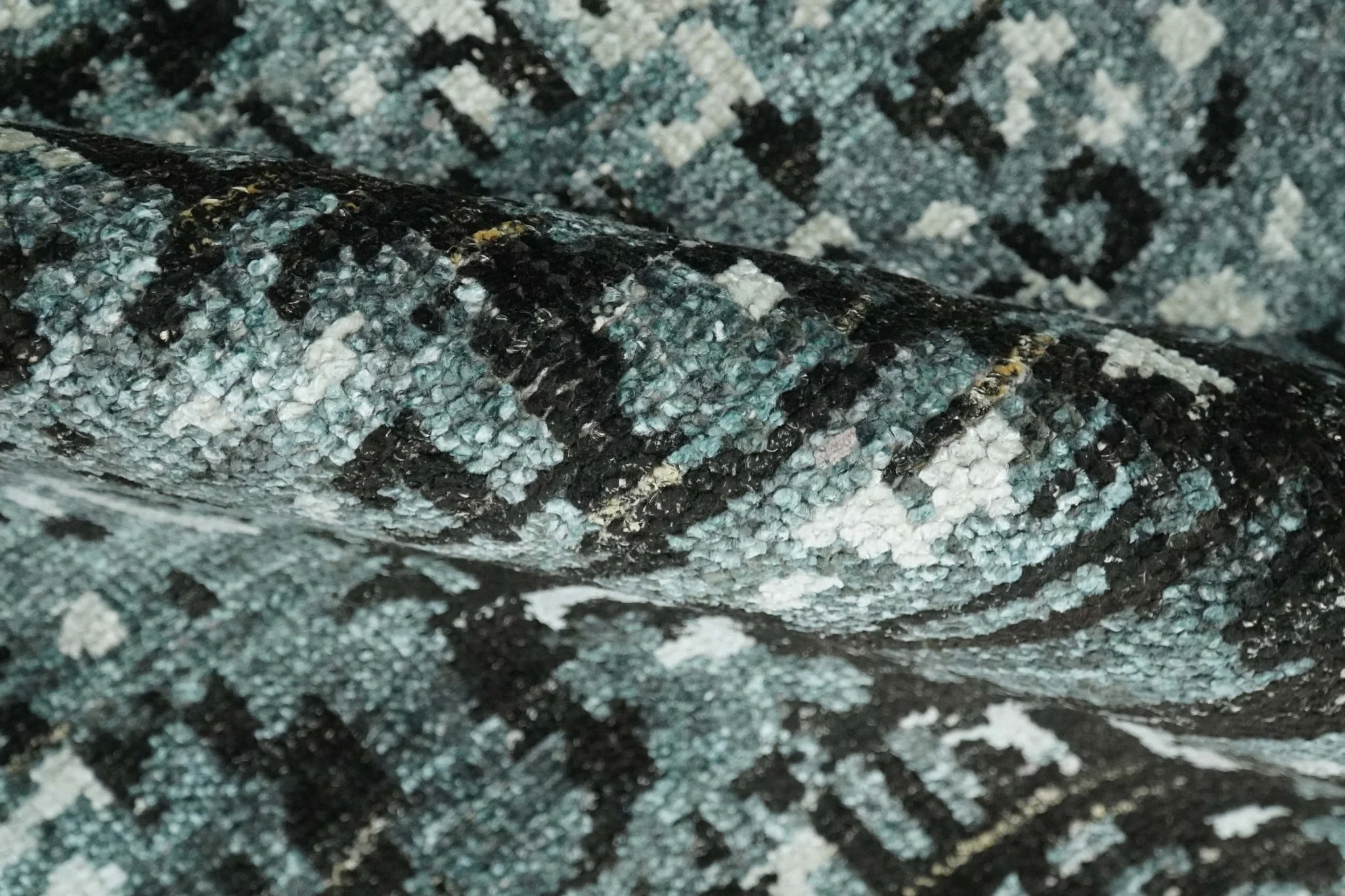 Hand Knotted 5x8 Ivory, Teal and Black Modern Abstract Contemporary Recycled Silk Area Rug | OP91 - Image 6