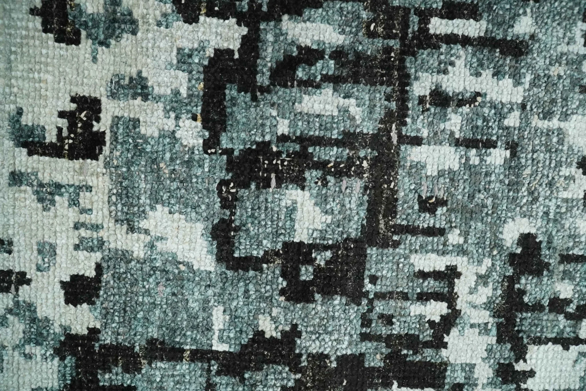 Hand Knotted 5x8 Ivory, Teal and Black Modern Abstract Contemporary Recycled Silk Area Rug | OP91 - Image 9