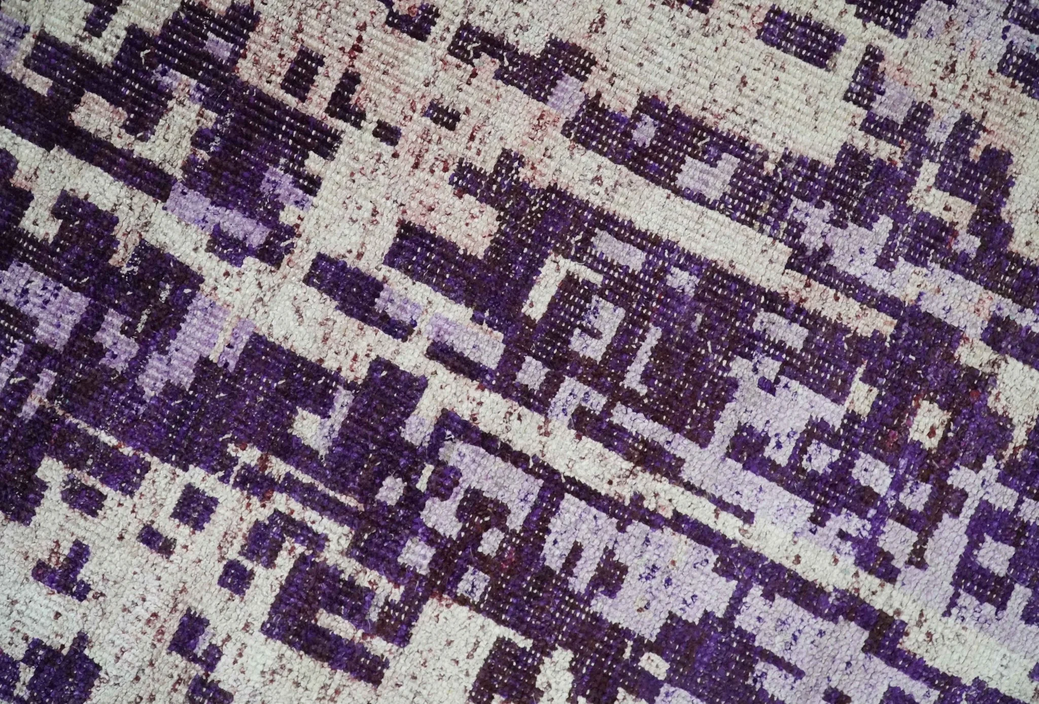 Hand Knotted 5x8 Purple, Violet and Ivory Modern Abstract Contemporary Recycled Silk Area Rug | OP131 - Image 2