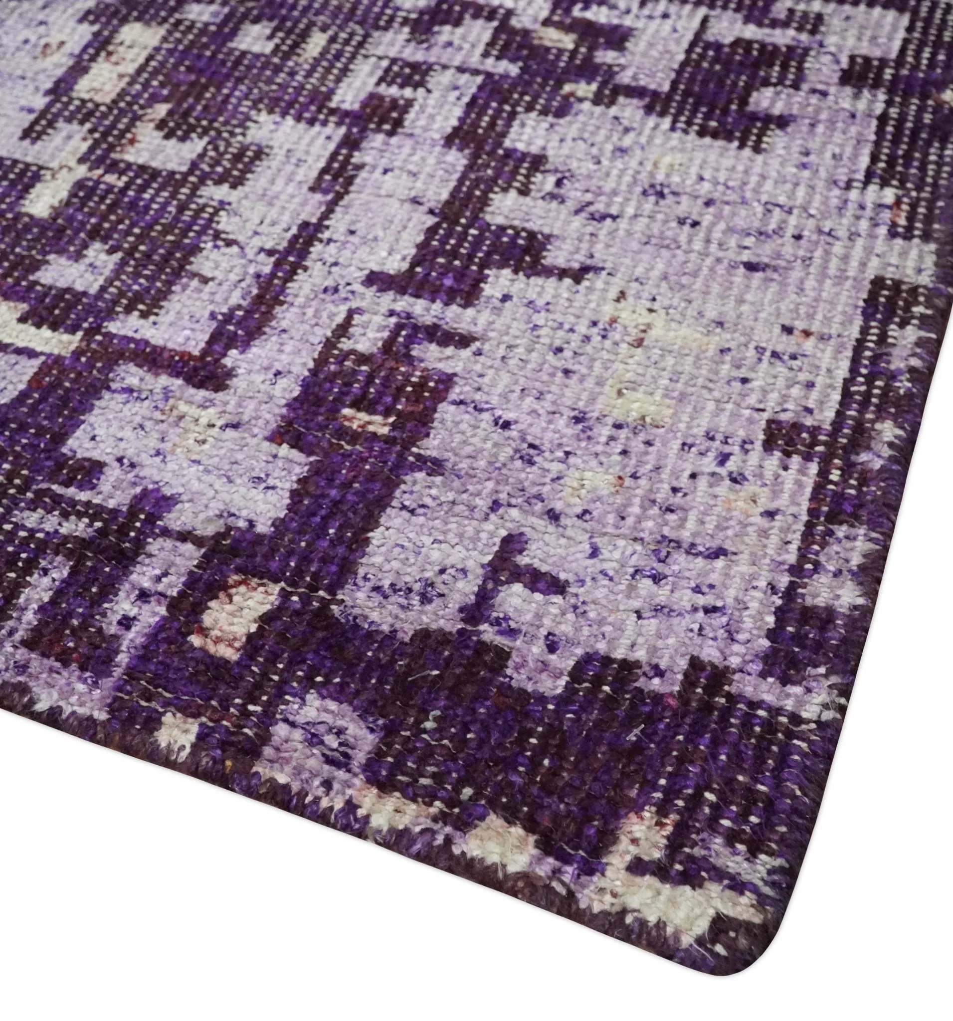 Hand Knotted 5x8 Purple, Violet and Ivory Modern Abstract Contemporary Recycled Silk Area Rug | OP131 - Image 3