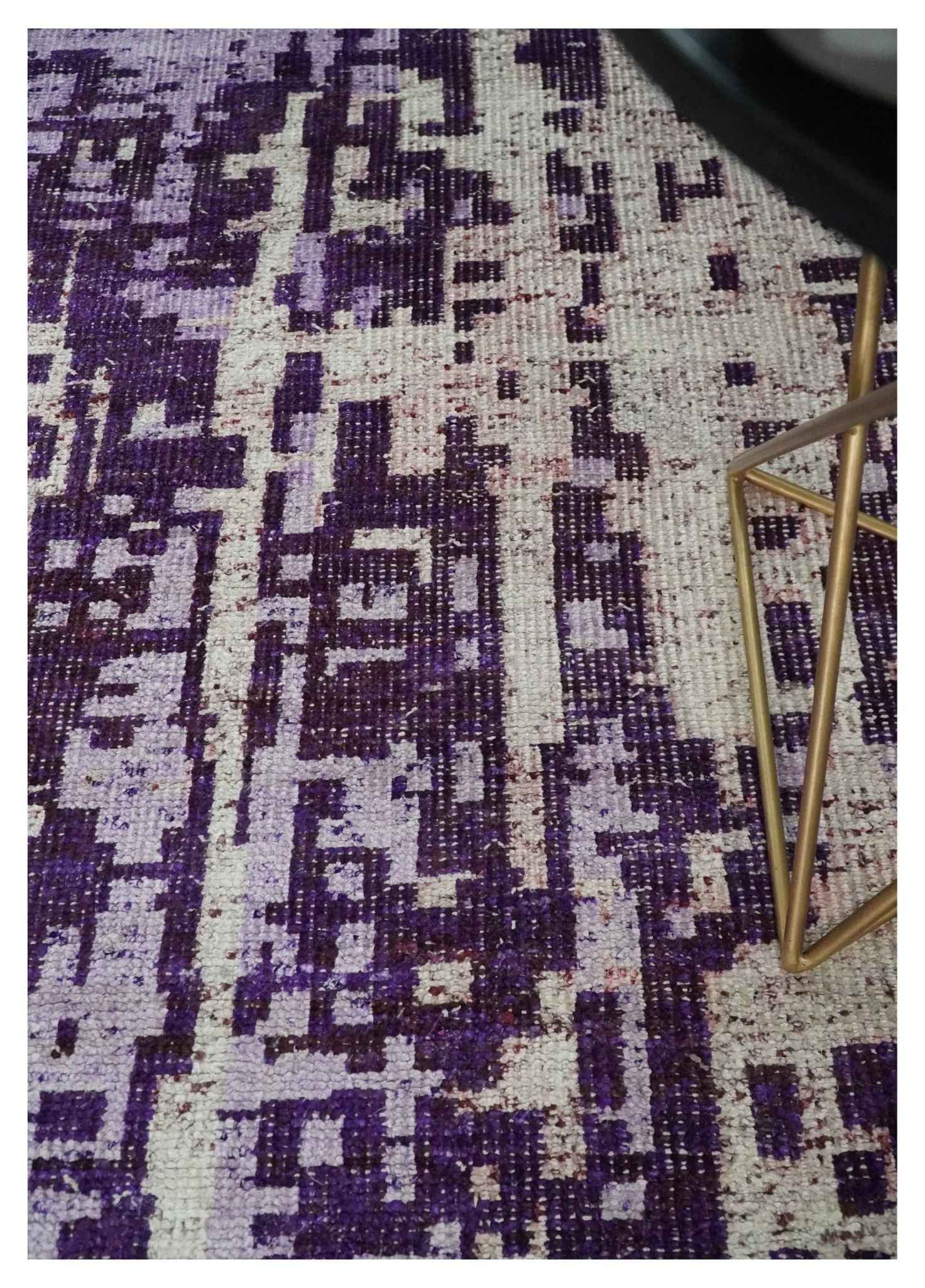 Hand Knotted 5x8 Purple, Violet and Ivory Modern Abstract Contemporary Recycled Silk Area Rug | OP131 - Image 4