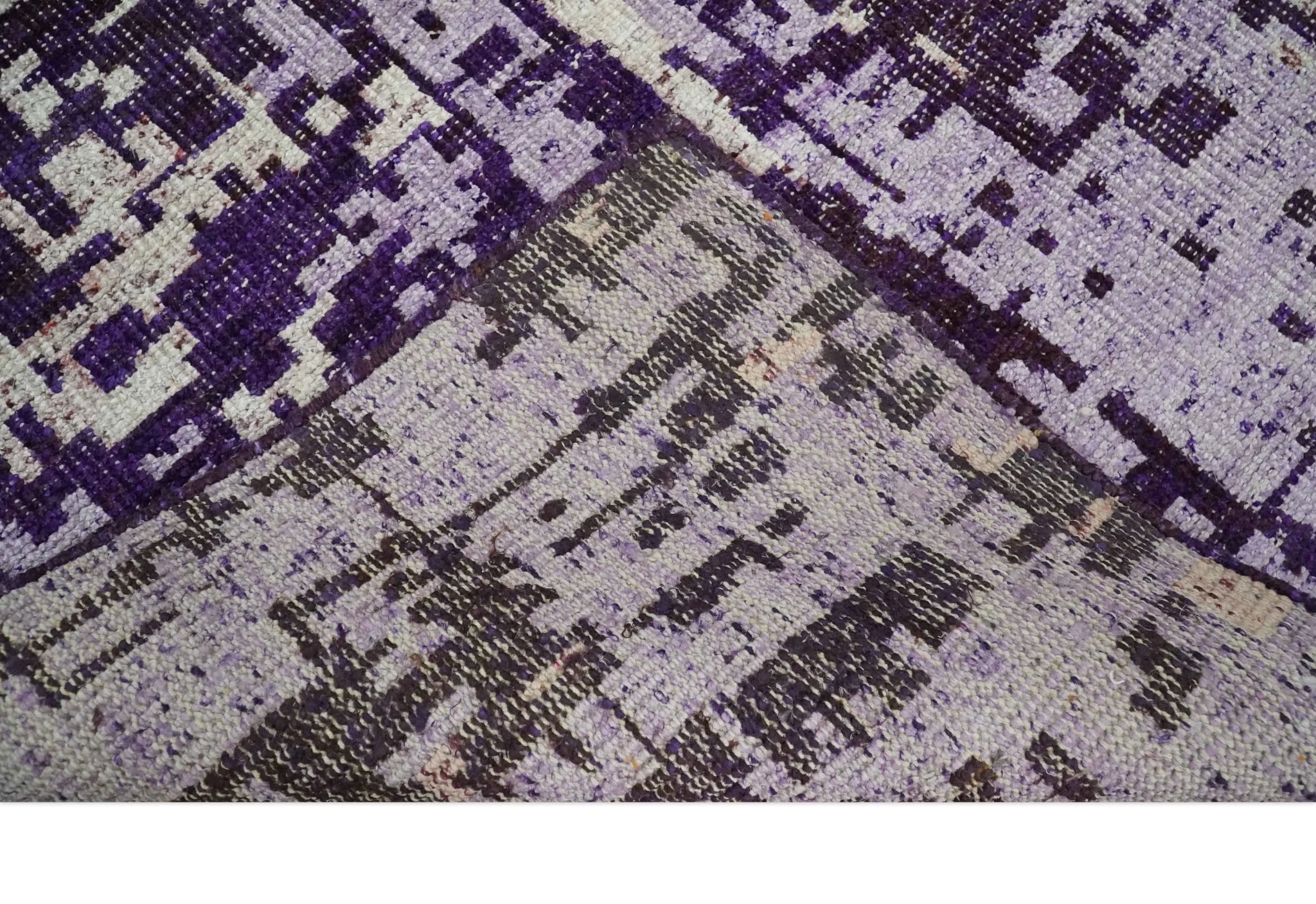 Hand Knotted 5x8 Purple, Violet and Ivory Modern Abstract Contemporary Recycled Silk Area Rug | OP131 - Image 7