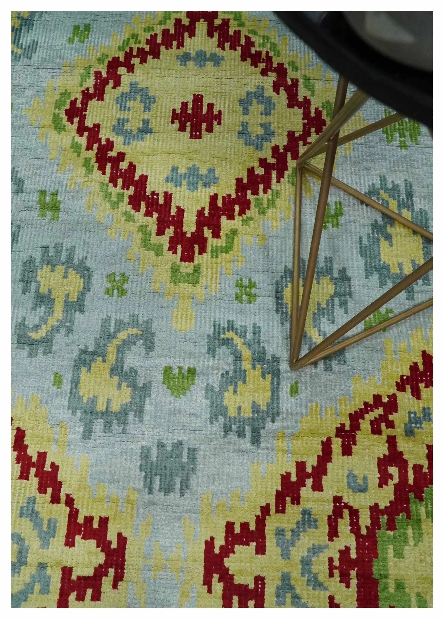 Hand Knotted 4.5x6.5 Silver, Mustard and Red Persian made of Recycled Silk Area Rug | OP129 - Image 4