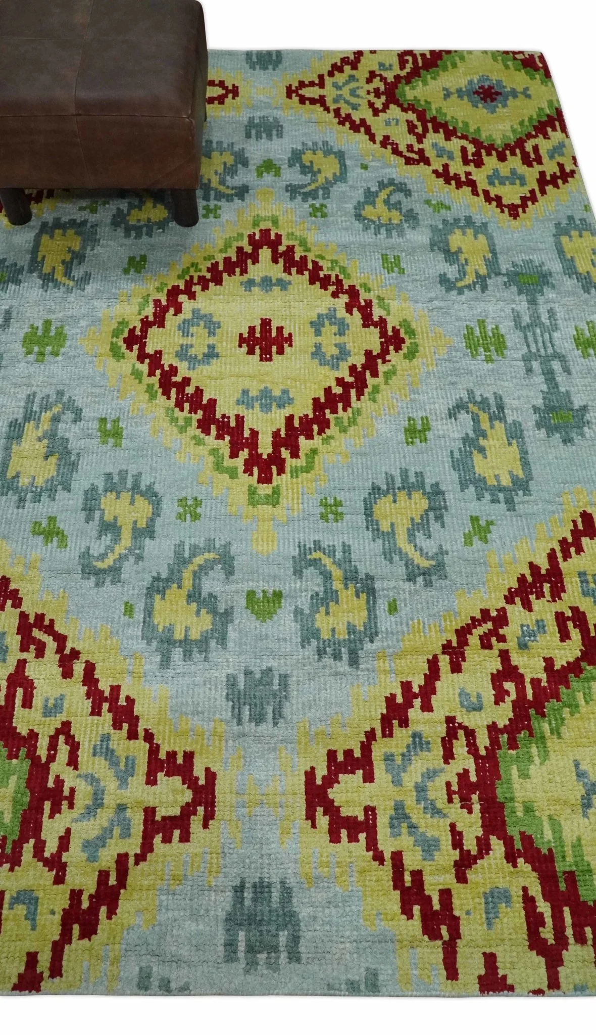 Hand Knotted 4.5x6.5 Silver, Mustard and Red Persian made of Recycled Silk Area Rug | OP129 - Image 5