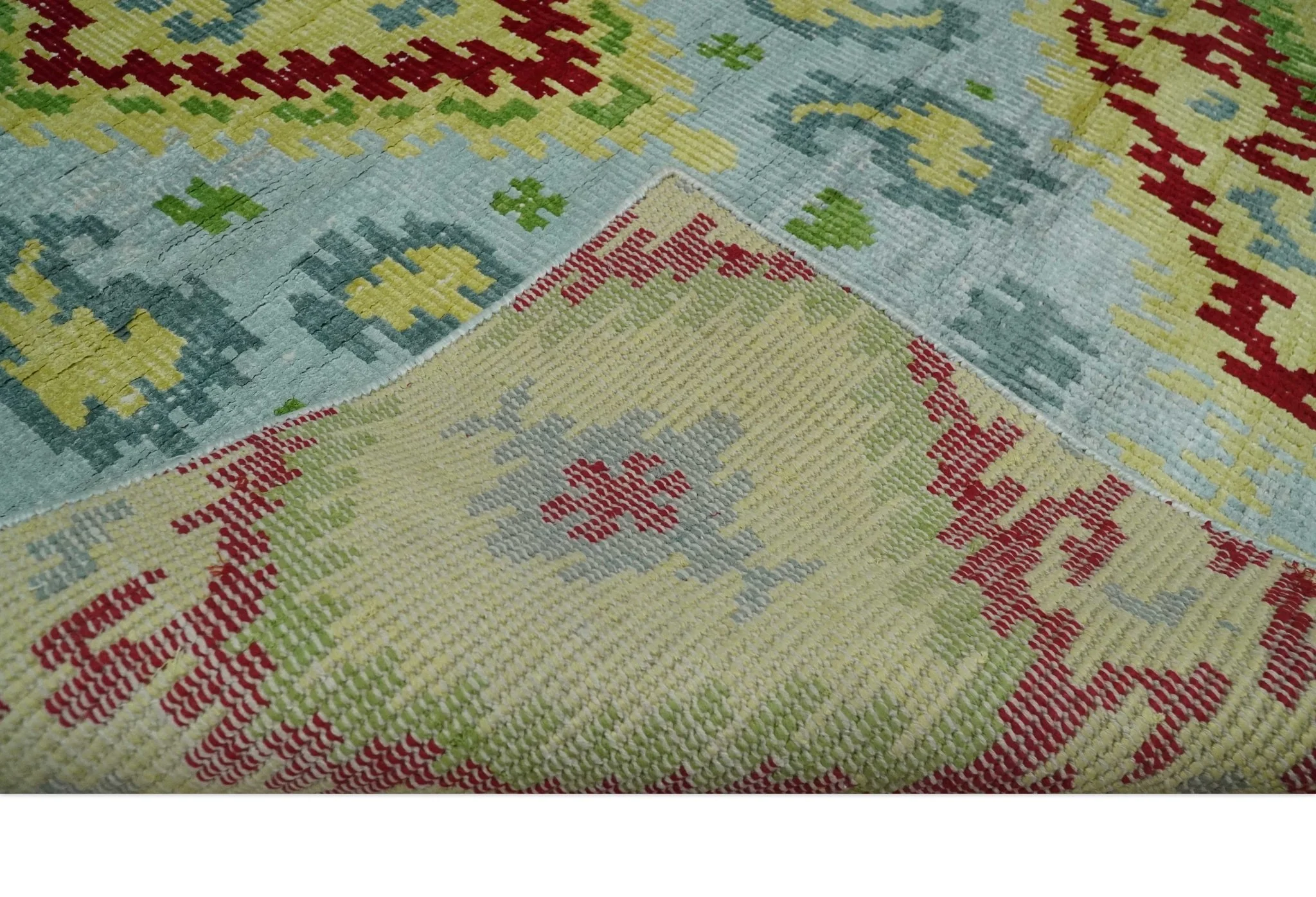 Hand Knotted 4.5x6.5 Silver, Mustard and Red Persian made of Recycled Silk Area Rug | OP129 - Image 6
