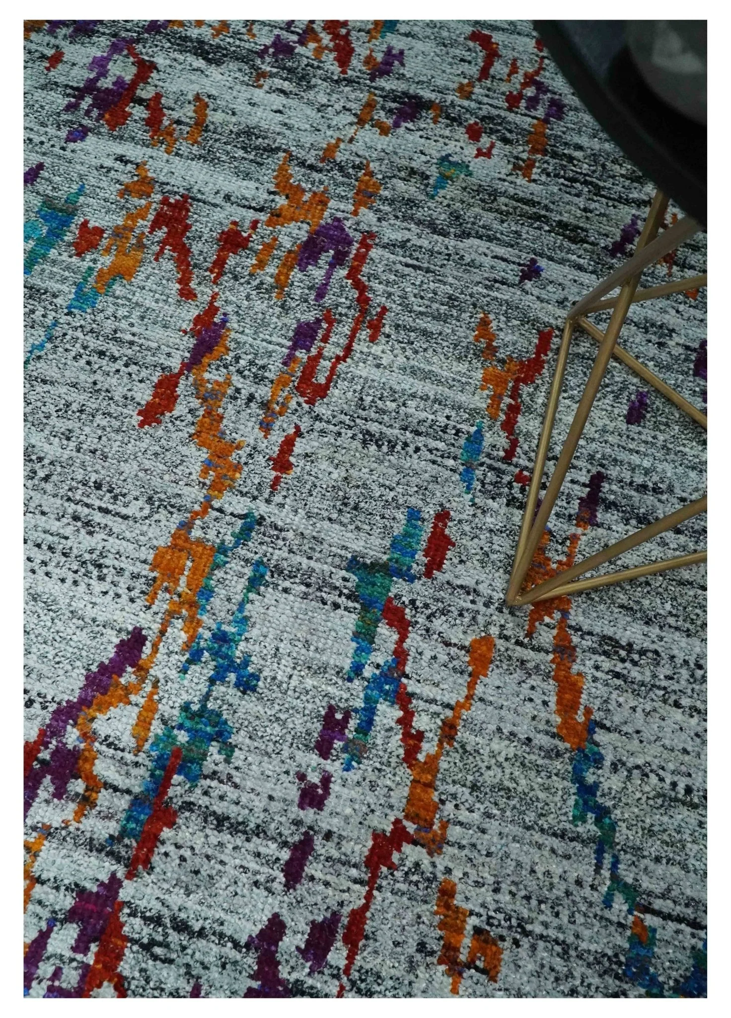 Hand Knotted 5x8 Silver, Red and Gold Modern Abstract Contemporary Recycled Silk Area Rug | OP93 - Image 2